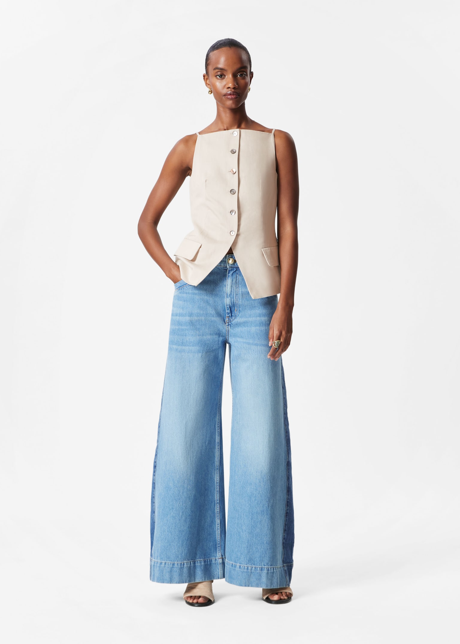 Top estilo chaleco de sastrería - Beige/Amarillo/Negro