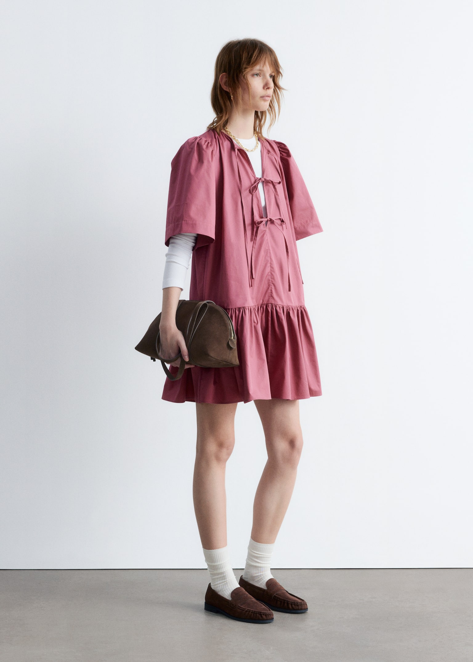 Minivestido peplum - Rosa oscuro/Rojo/Rayas amarillas/Blanco - 4