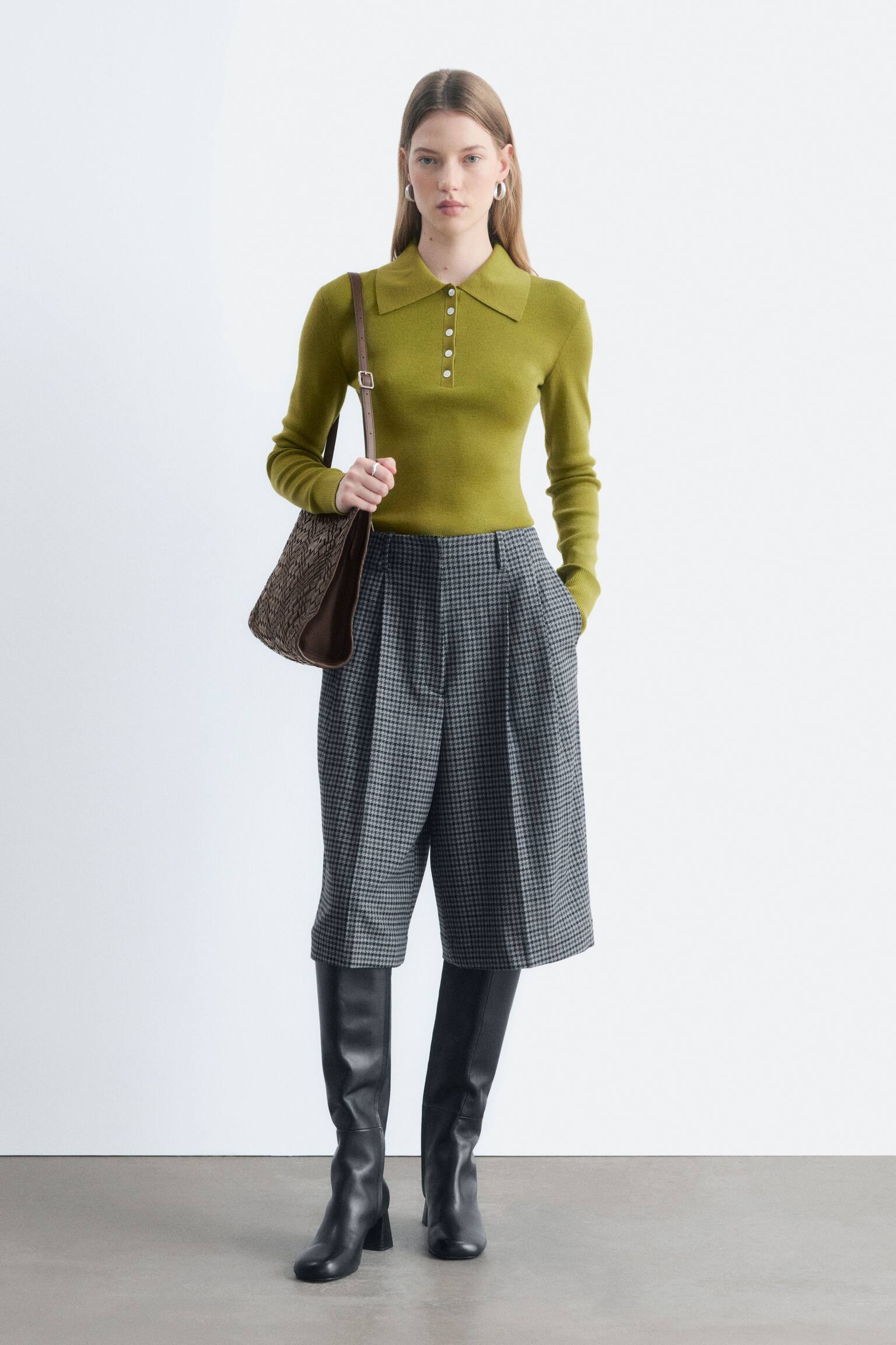 High Waist Houndstooth Shorts - 1