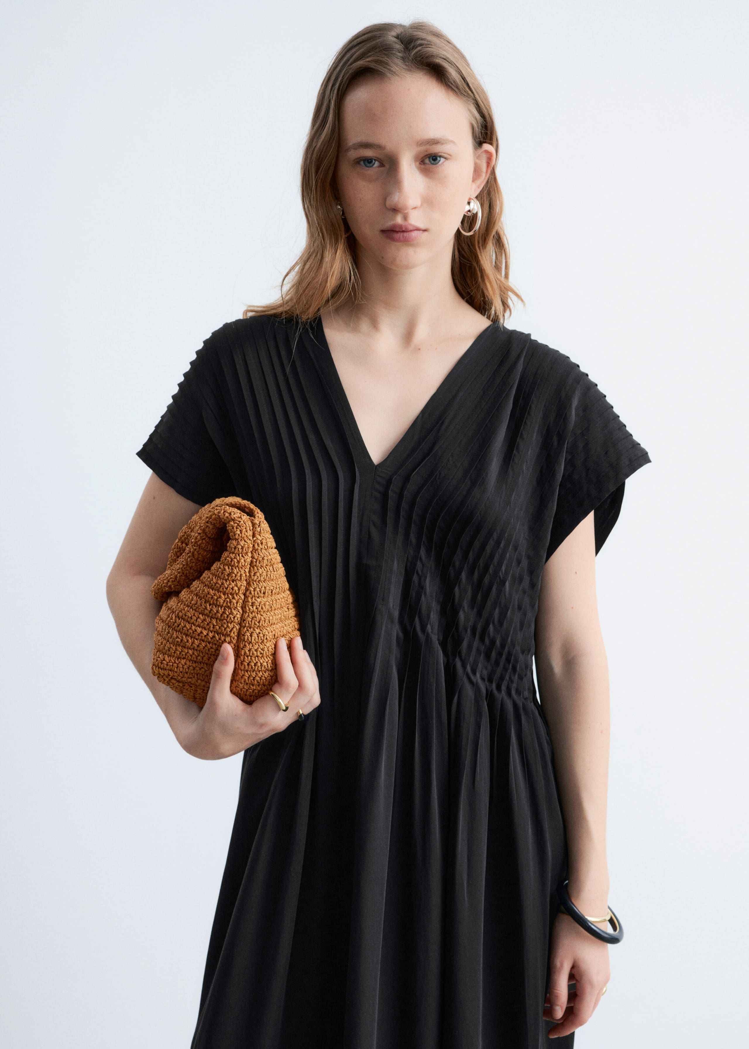 Plissiertes Midikleid mit Dolman-Ärmeln - Dunkelviolett - Lookbook