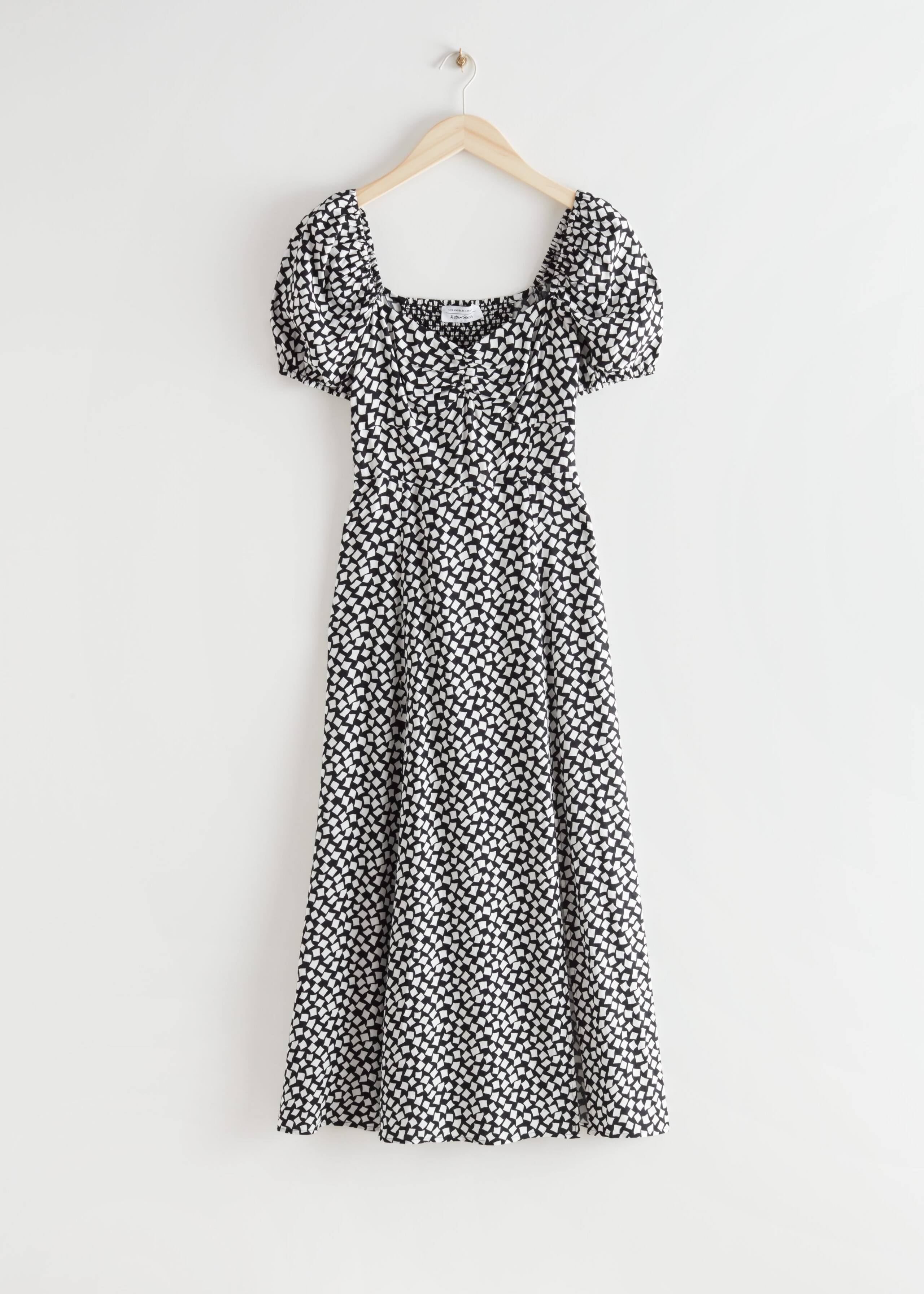 Abito midi fluido con maniche a sbuffo - Bright Green Floral Print - Natura morta