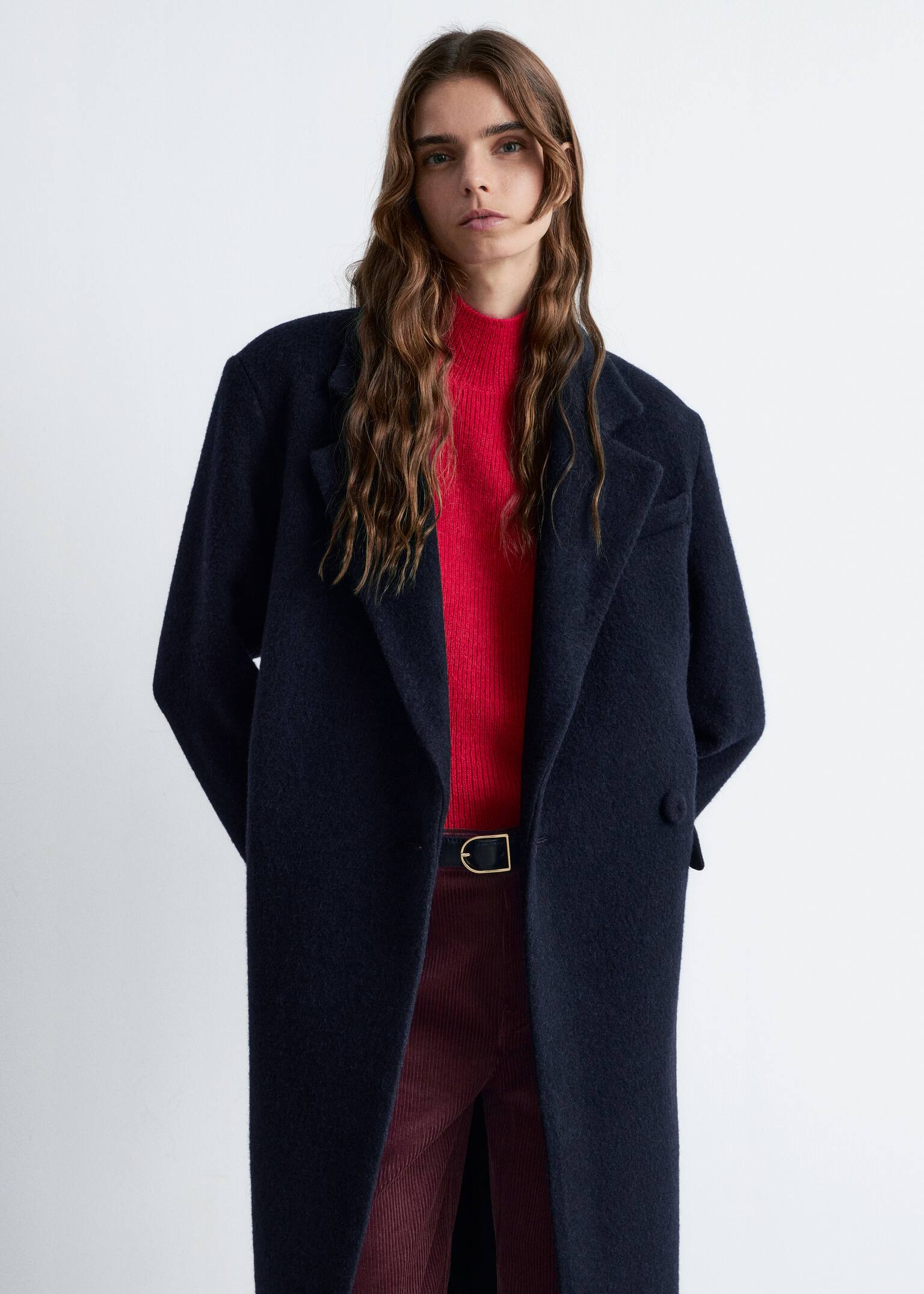 Zweireihiger Wollmantel - Navyblau - 4
