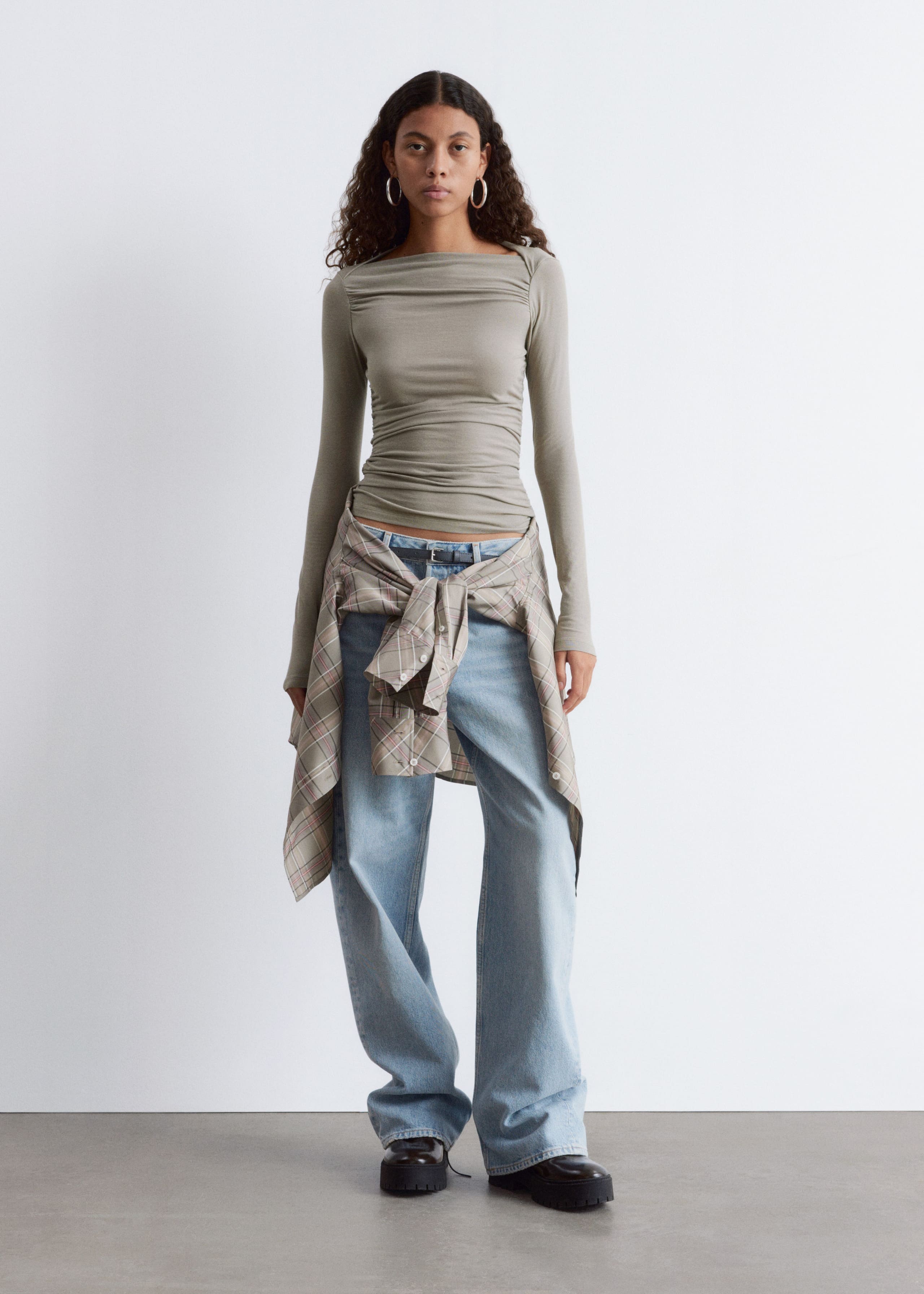 Image of Ruched Boatneck Top