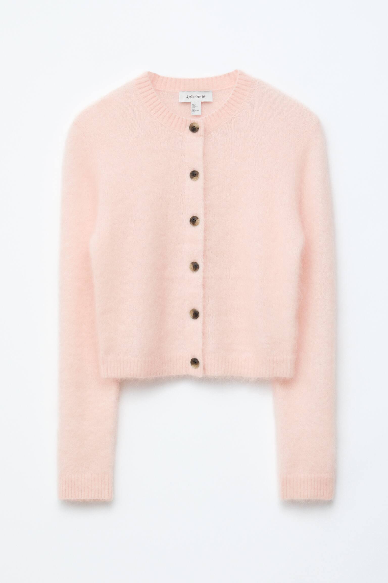 Cardigan i børstet mohairblend - Fersken/Kamel/Sort/Lys turkis - 2