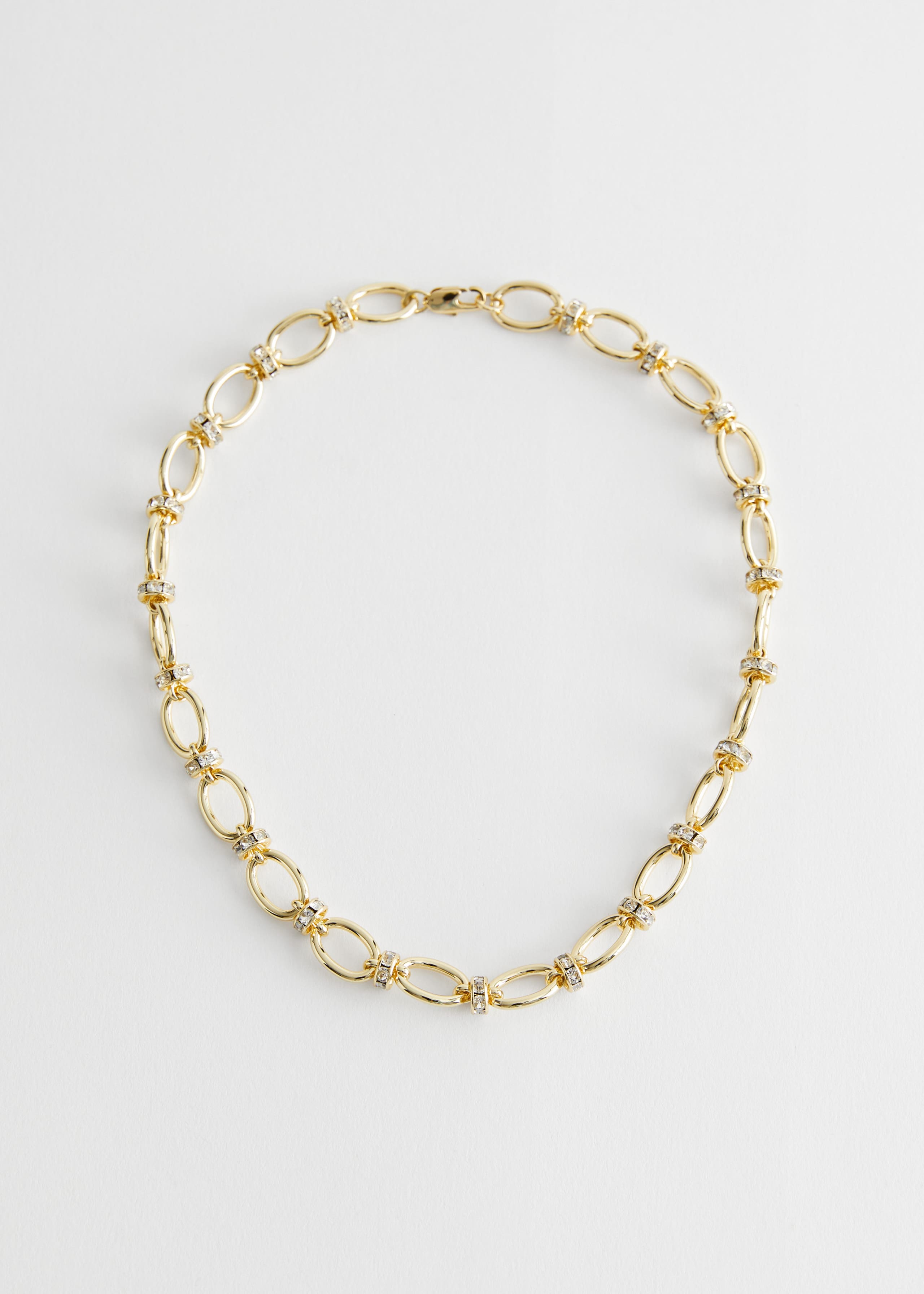 Chain Link Rhinestone Necklace - Gold - Still Life