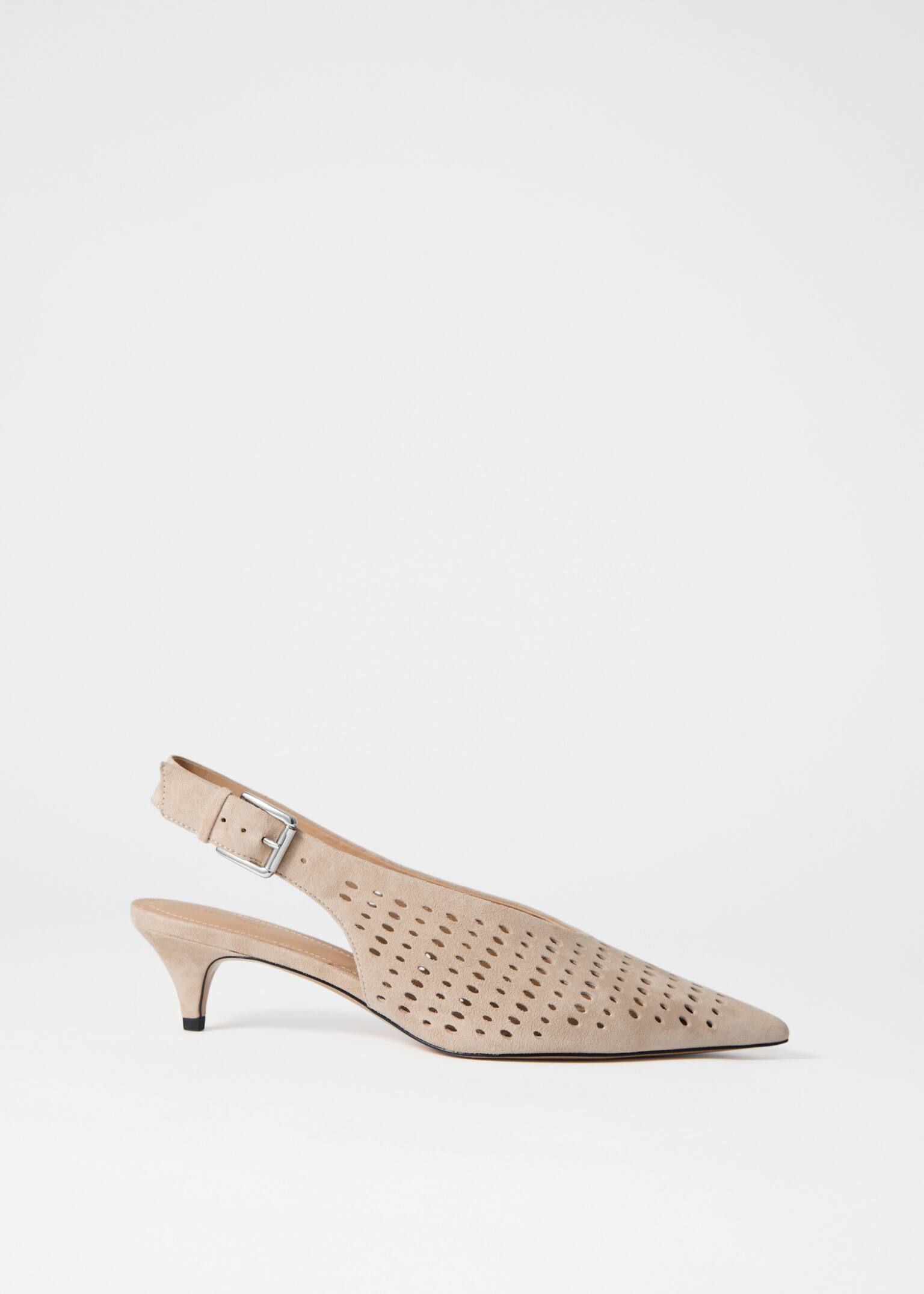 Slingback i lær med kattehæler - Beige semsket skinn/Leopardtrykk i semsket skinn