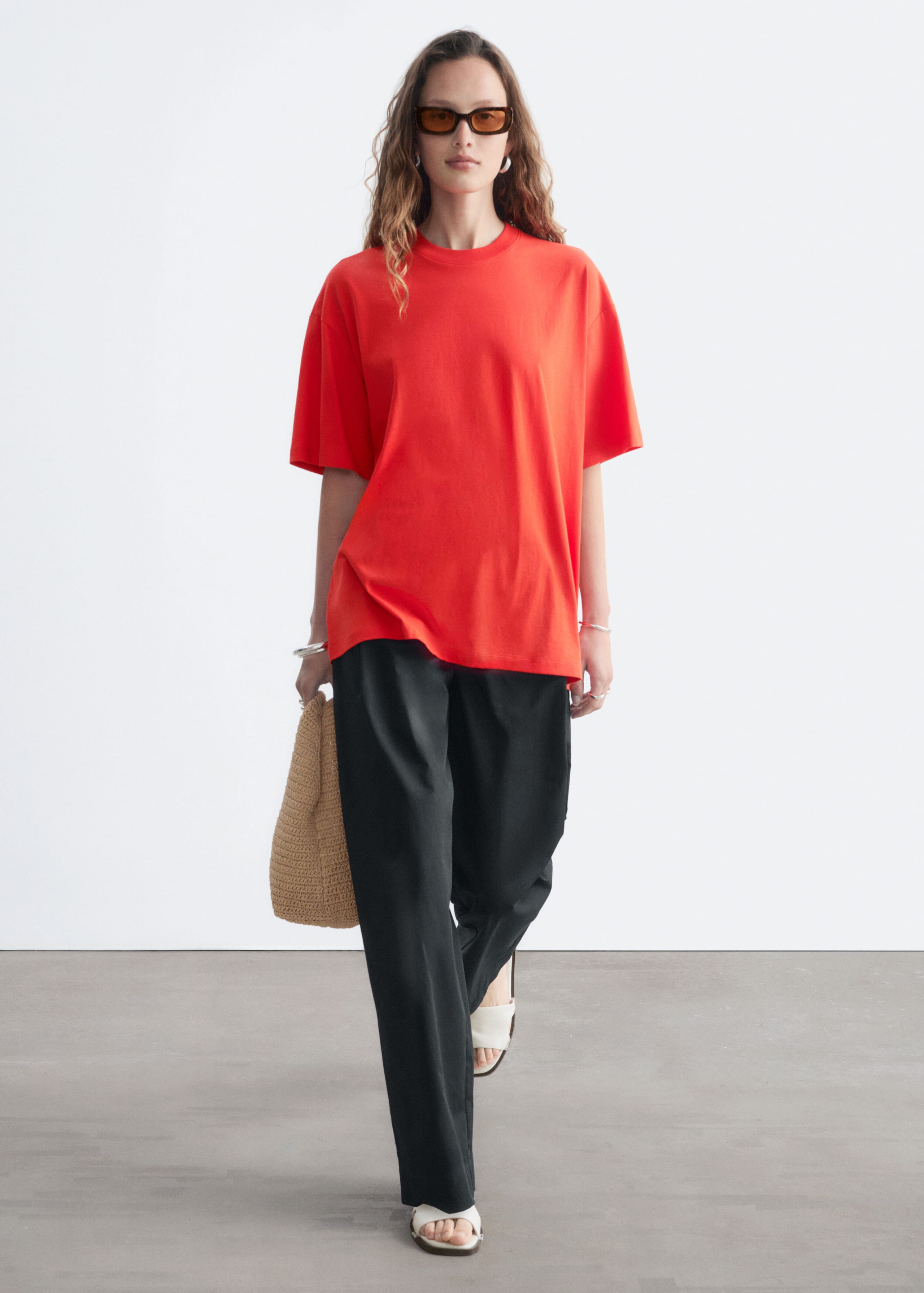 Oversized katoenen T-shirt - Lichtblauw - Lookbook