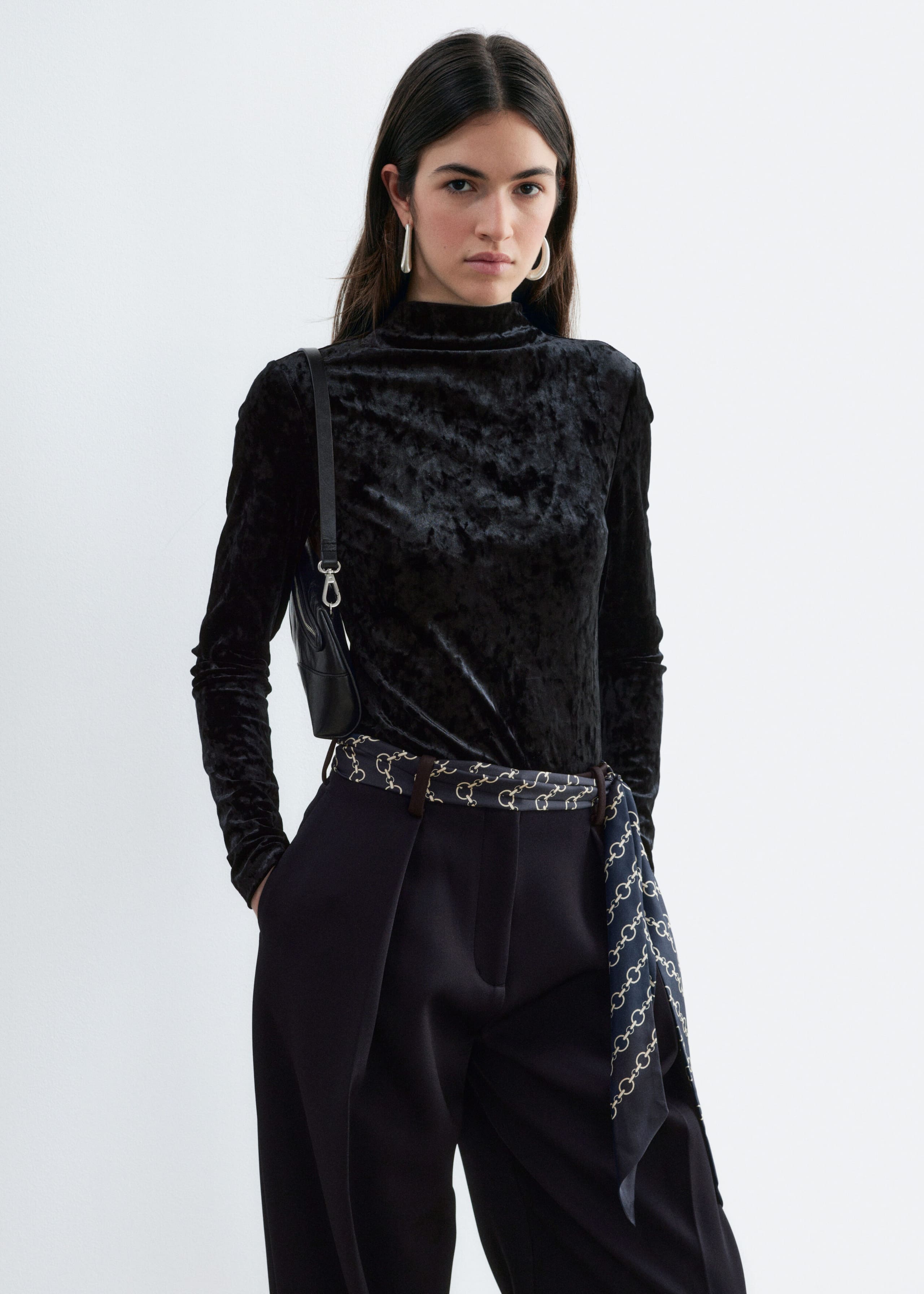 Velvet Mock Neck Top - Black - Lookbook
