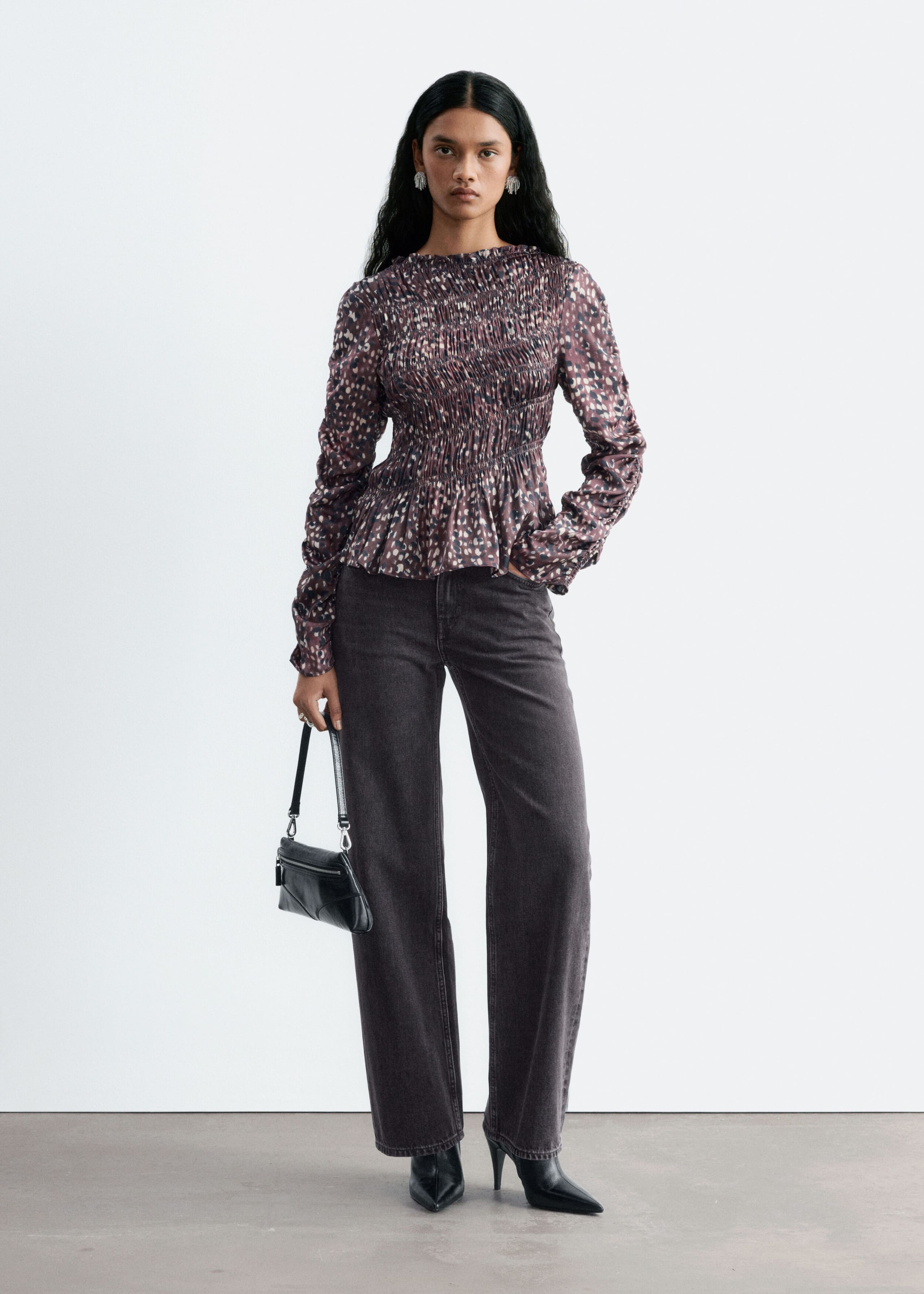 Smocked Blouse - Brown/Printed - Lookbook
