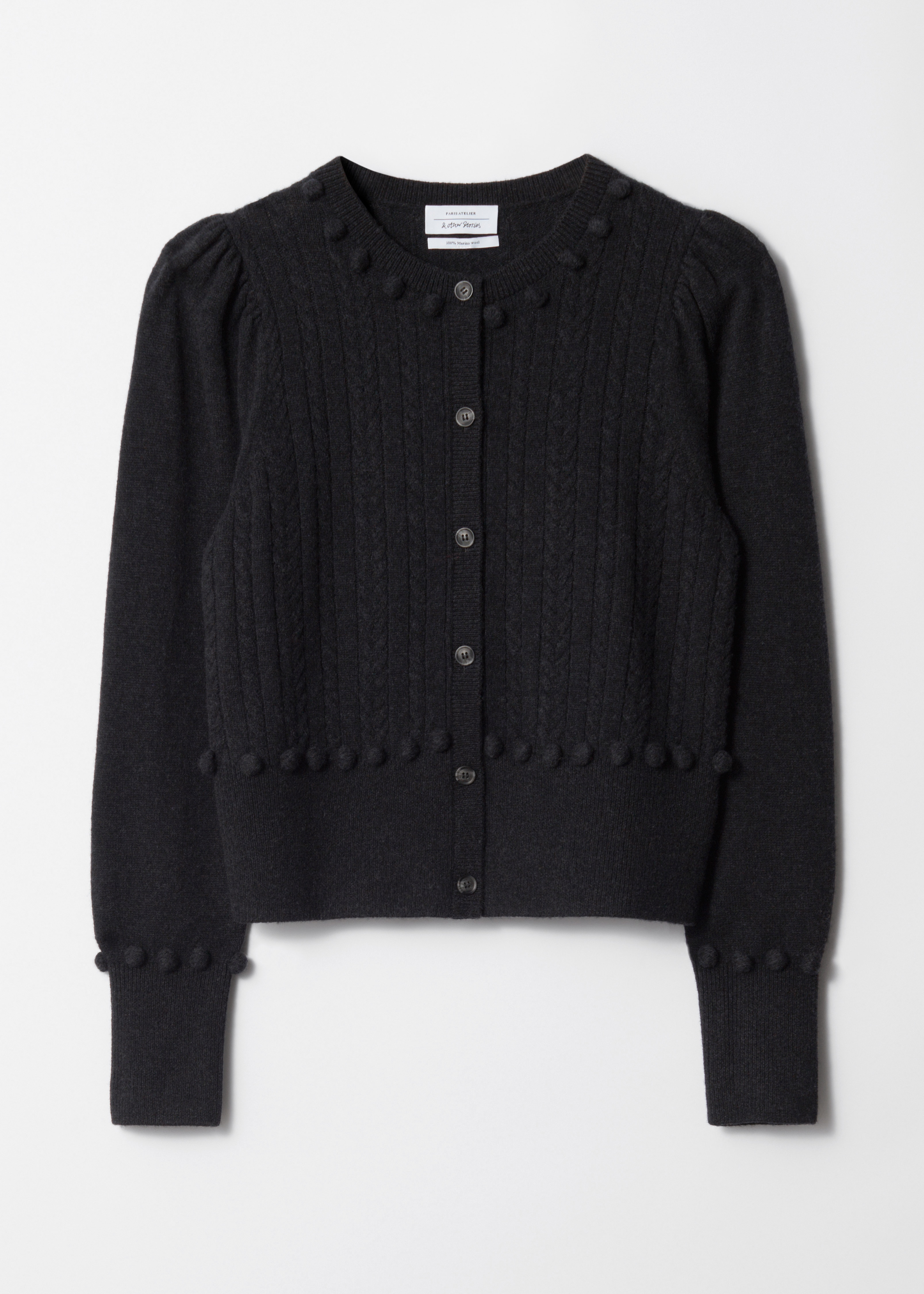 Kabelstrikket ullcardigan - Mørkegrå/Beige