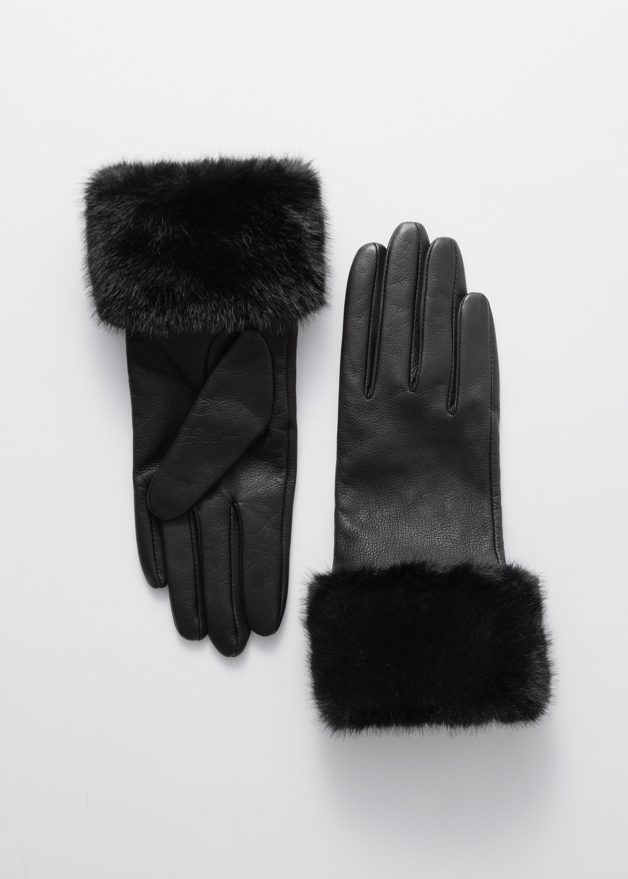 ernest w baker FAUX－FUR TRIMING GLOVES Ernest W. Baker Black Leather Faux-Fur Gloves - Black/Brown