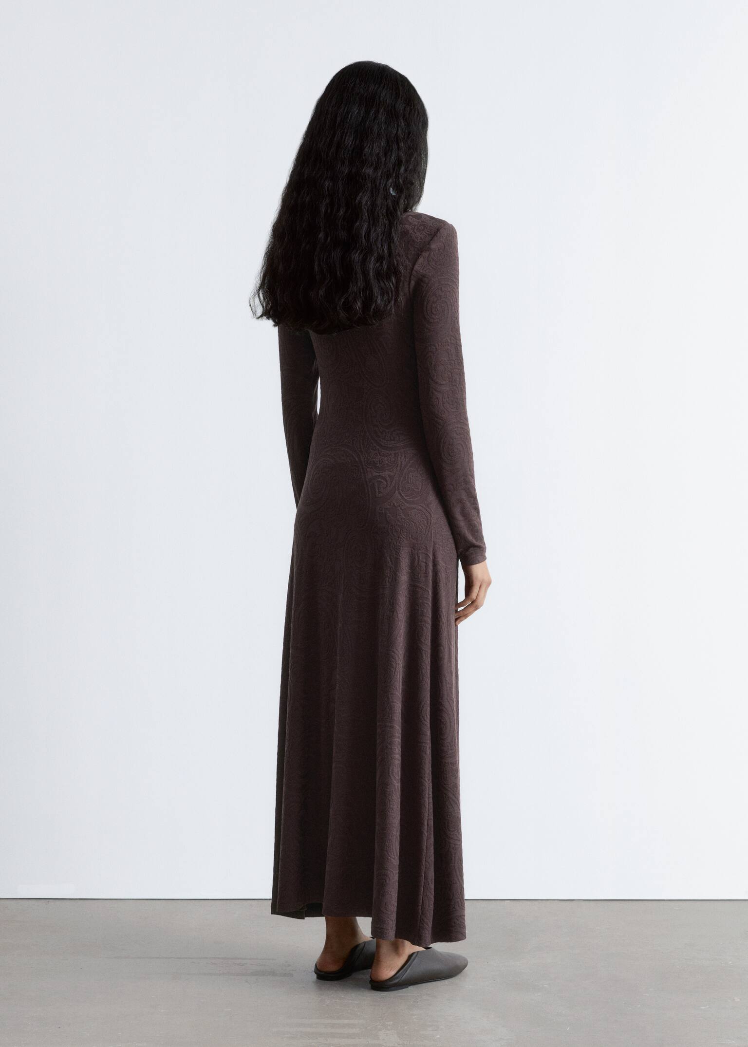 Jacquard Jersey Maxi Dress - Dark Brown Paisley - 6