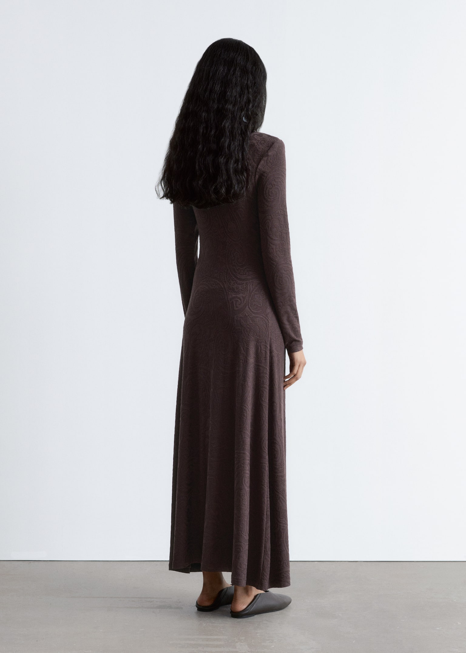 Jacquard Jersey Maxi Dress - Dark Brown Paisley - 3