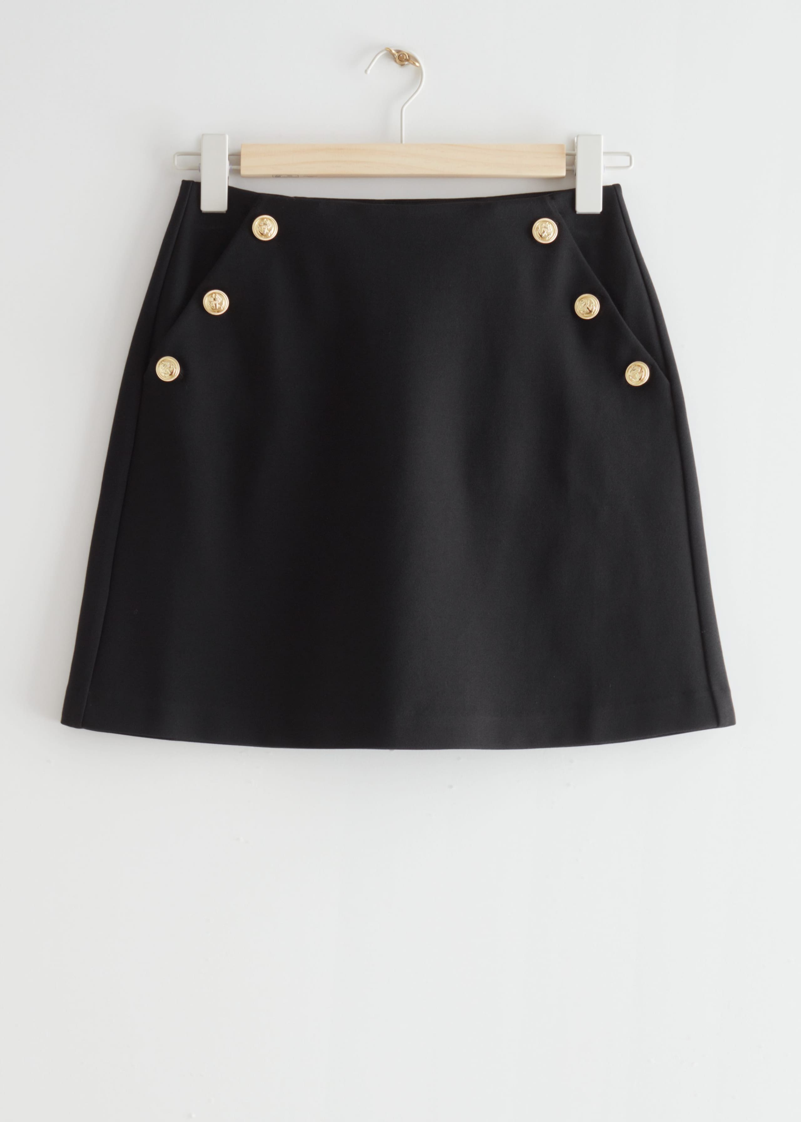 Gold Button Mini Skirt - Black - Still Life