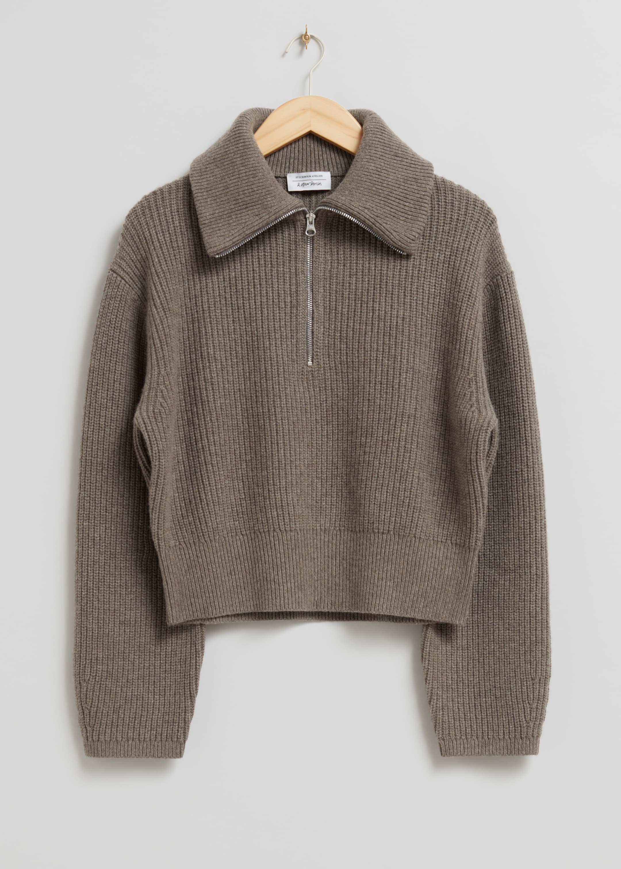 Größeres Bild ansehen: Strickpullover mit kurzem Reißverschluss - Taupe - Ladies | H&M DE 1