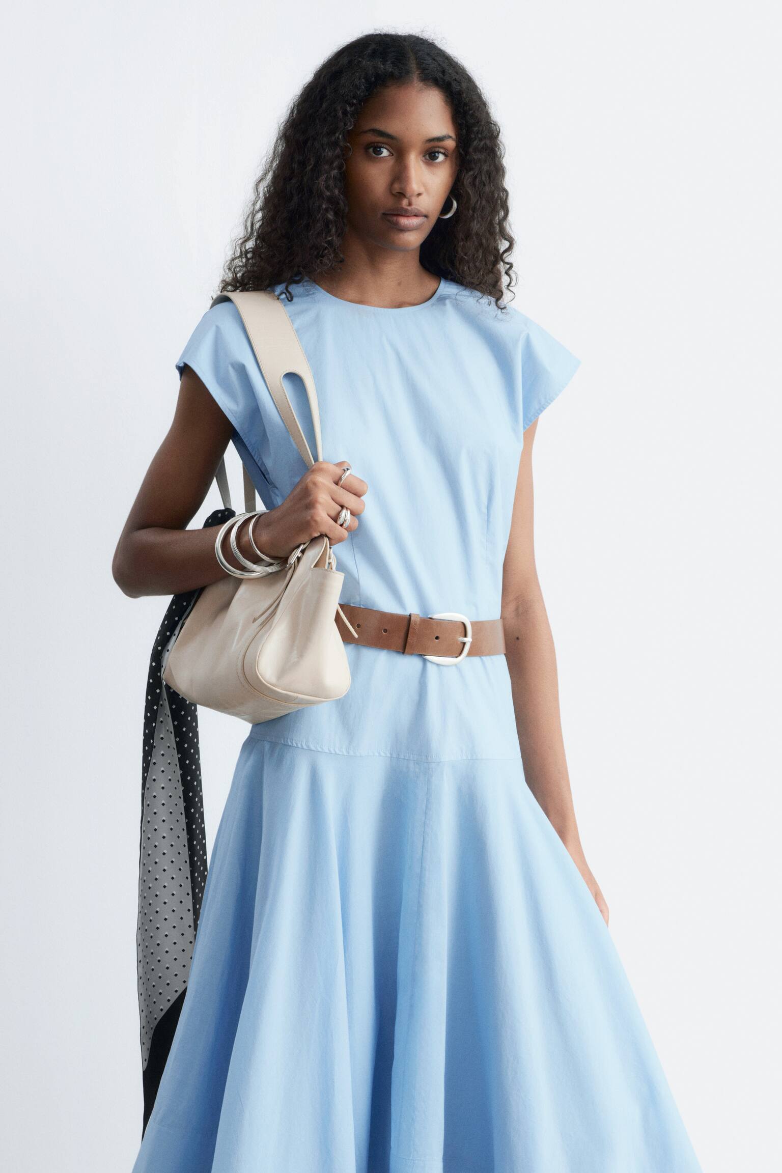 Rochie Midi Din Poplin De Bumbac - Albastru Deschis - 3