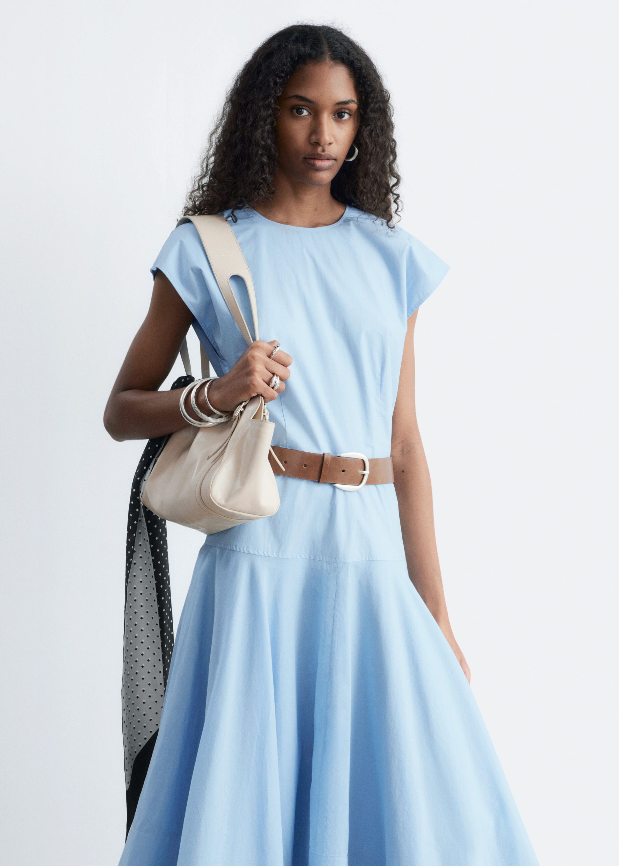 Image of Vestido midi en popelina de algodón