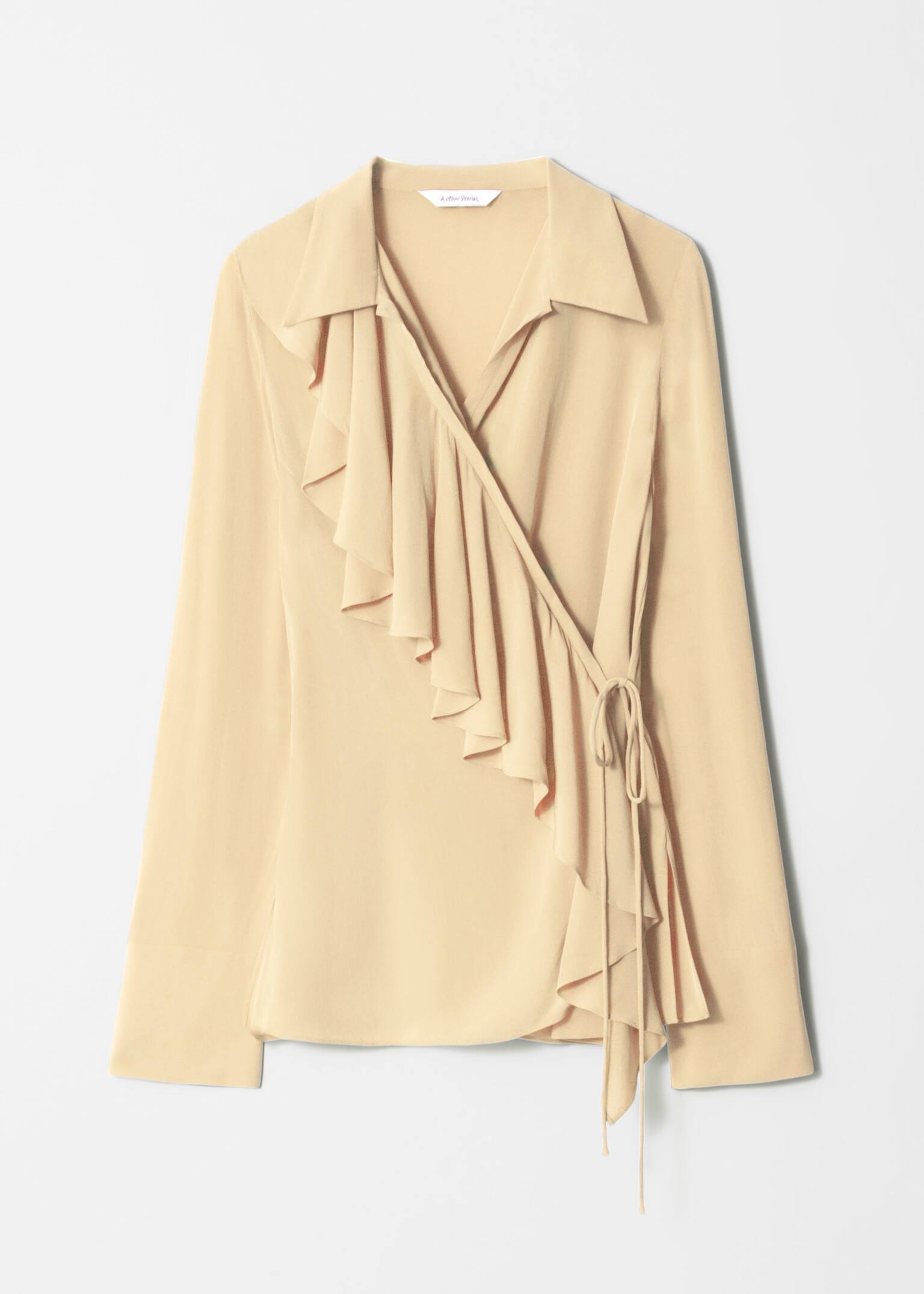 Slå om-bluse med flæser - Lysegul - 2