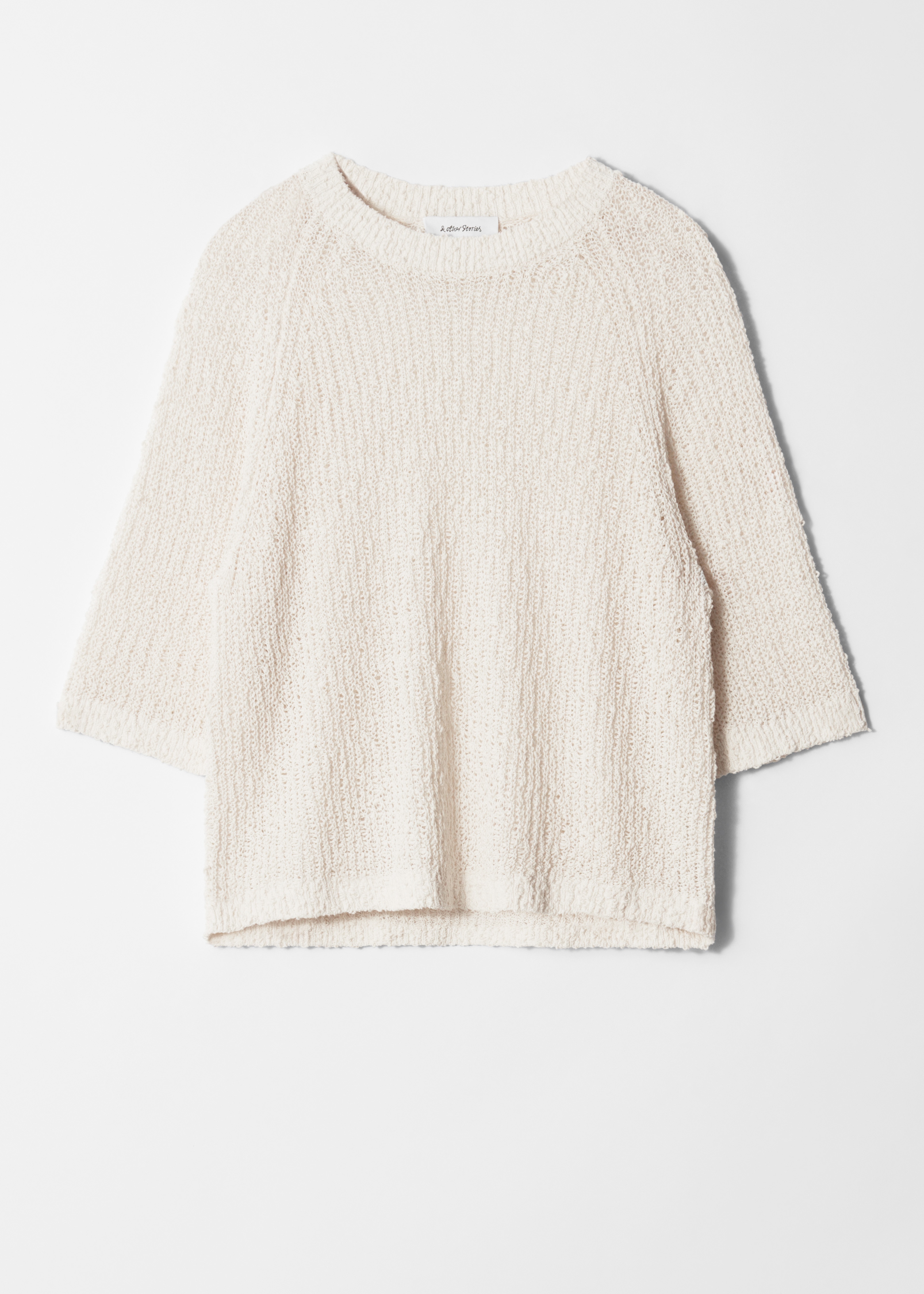 T-shirt in misto seta lavorata a maglia - Crema/Rosa polvere/Blu polvere