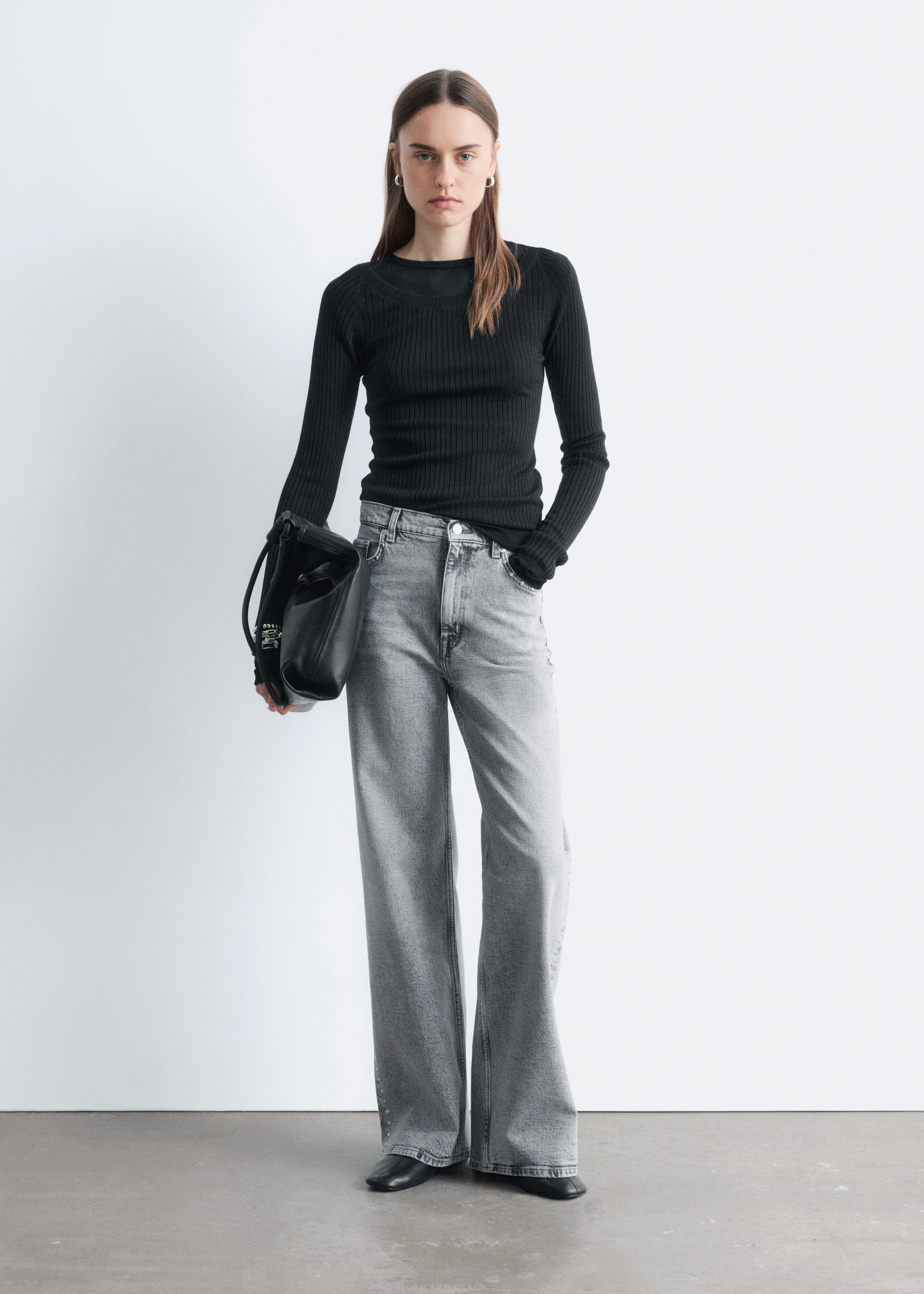 Vida jeans med nitar - Ljusgrå