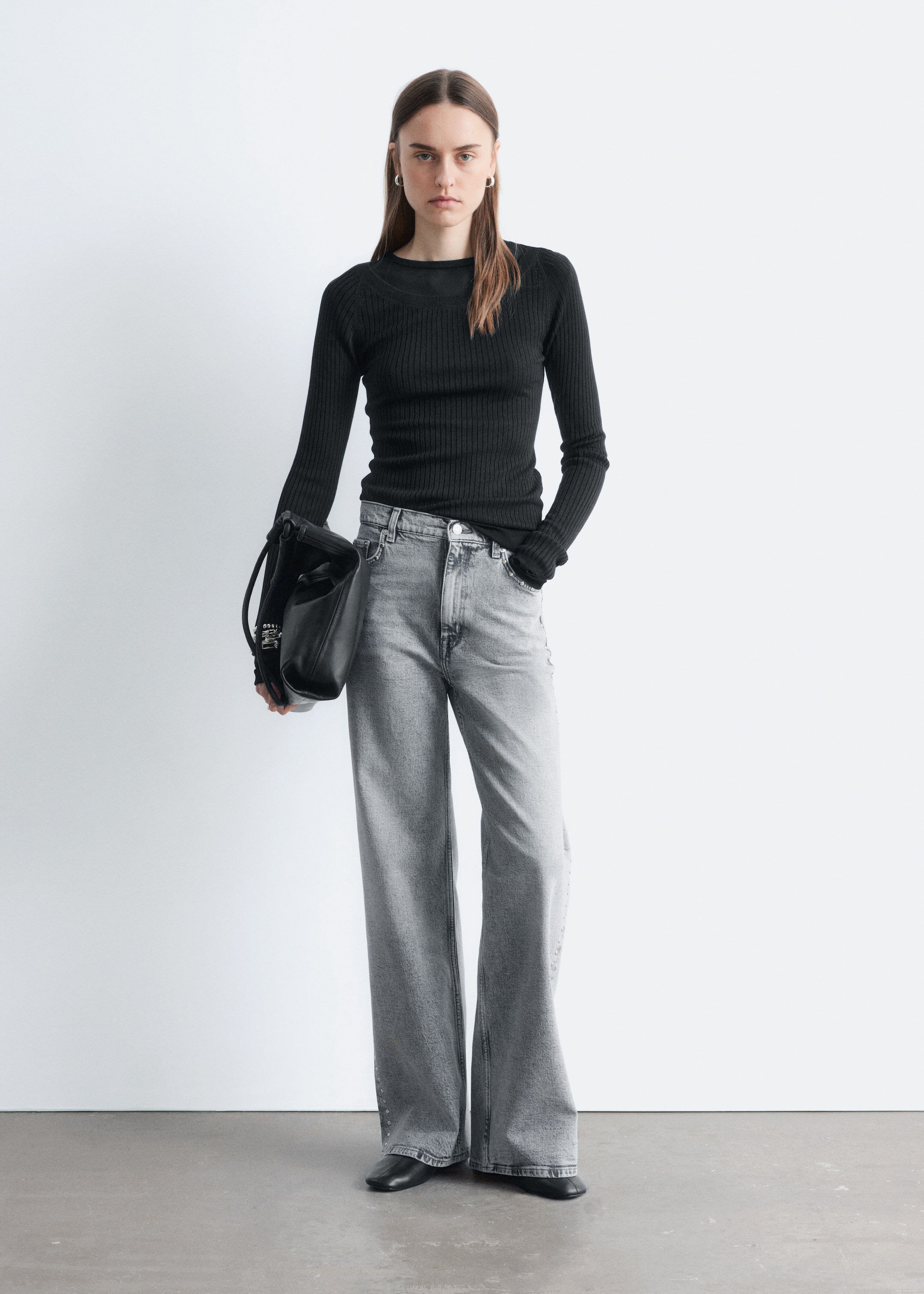 Ingrandisci l'immagine: Studded Wide-Leg Jeans - Light Grey - DONNA | H&M CH 1