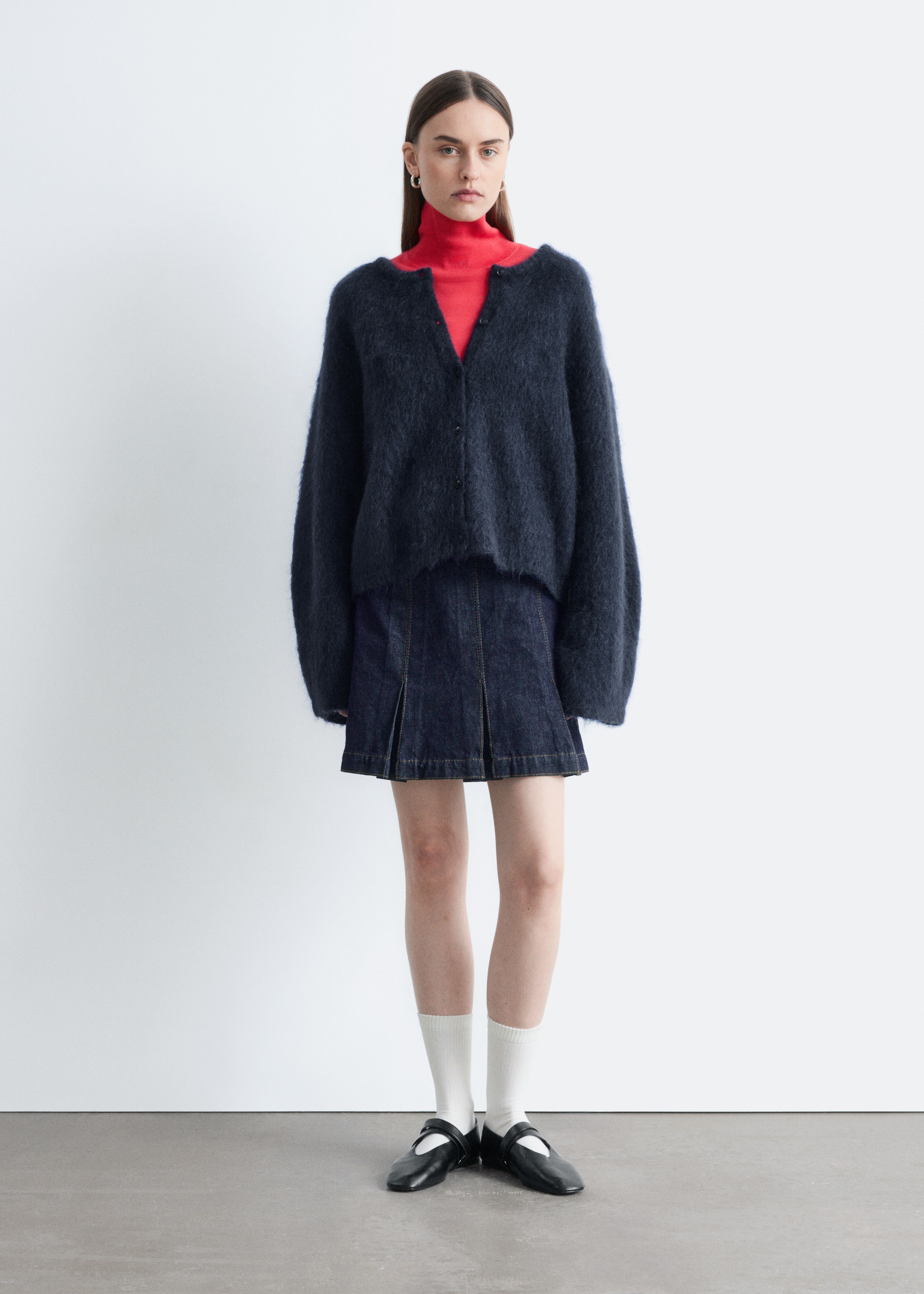 Brushed Mohair-Blend Cardigan - Σκούρο Μπλε/Light Grey/Έντονο Κόκκινο