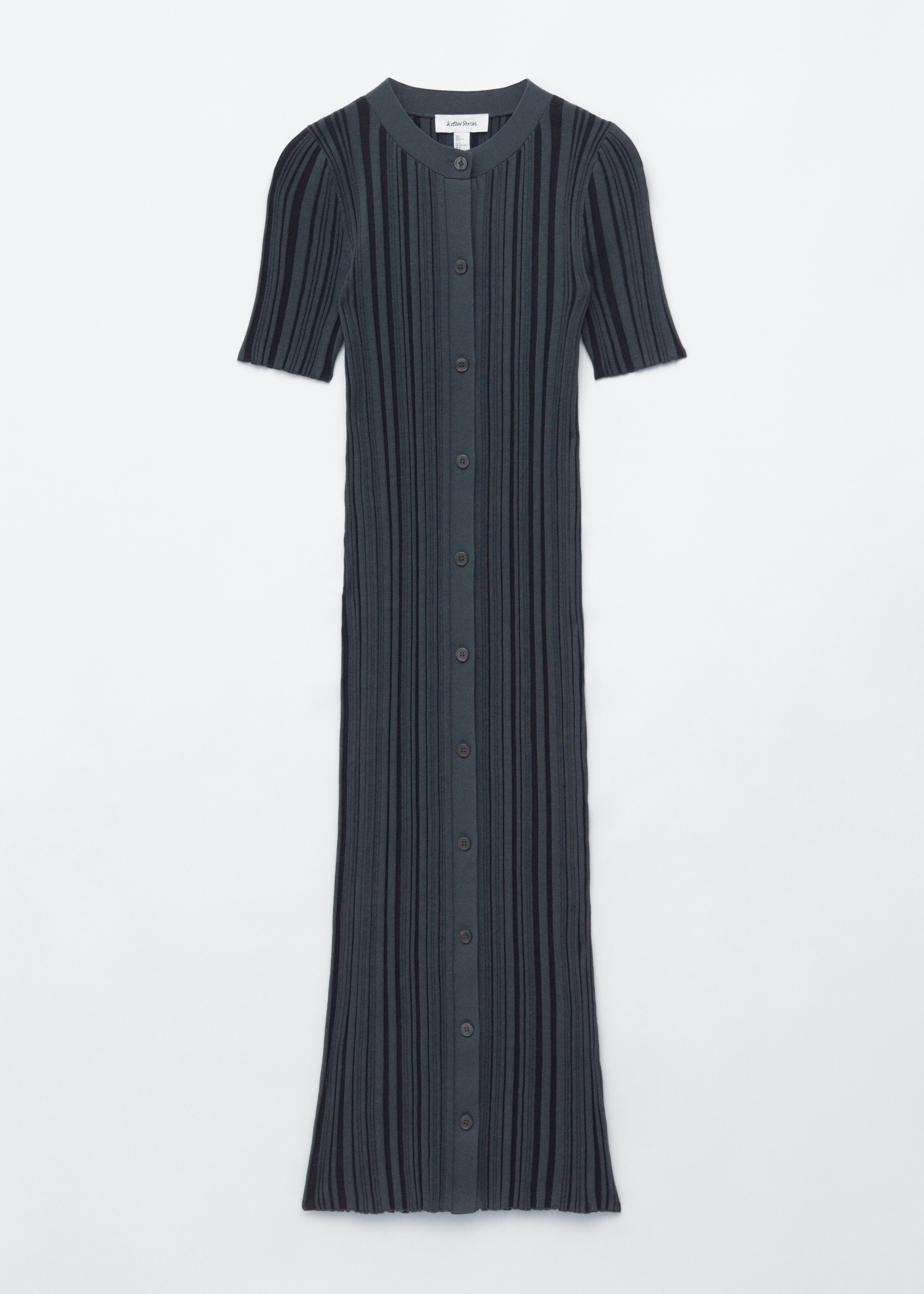 Ribbstickad midiklänning - Mörkgrå