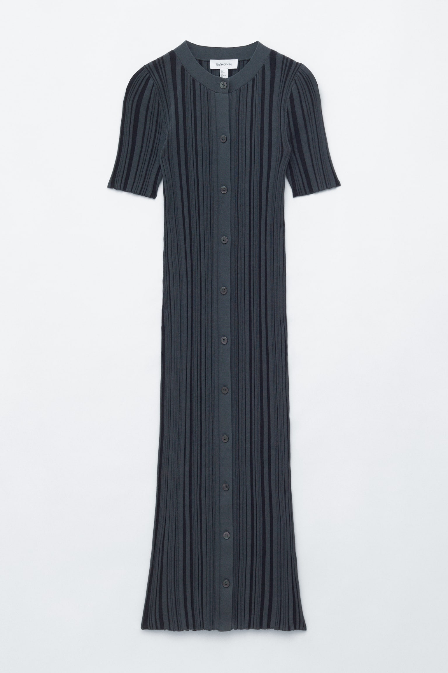 Robe midi côtelée - Gris foncé - 1