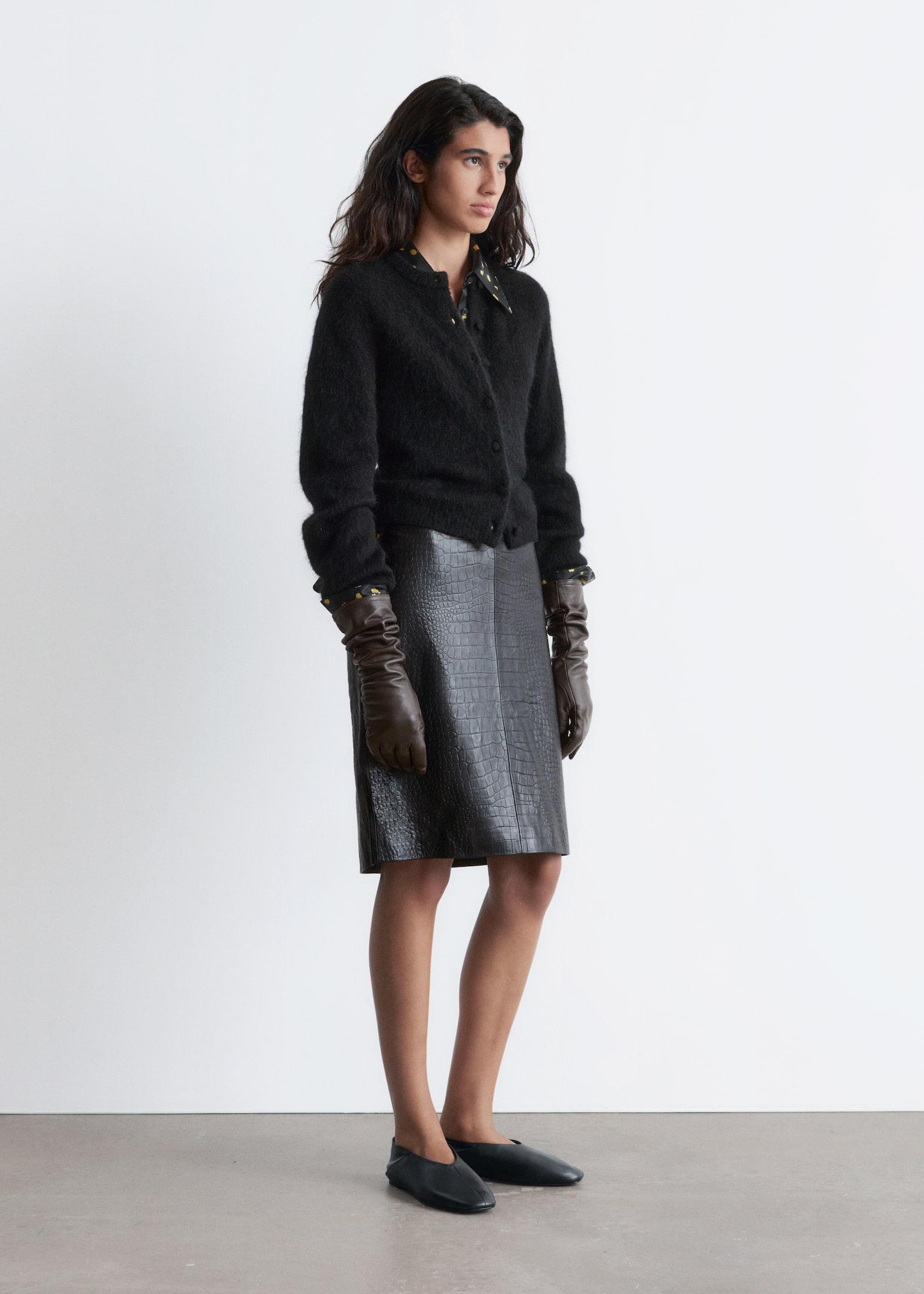 Brushed Knitted Cardigan - Zwart/Rood/Bruin - 3
