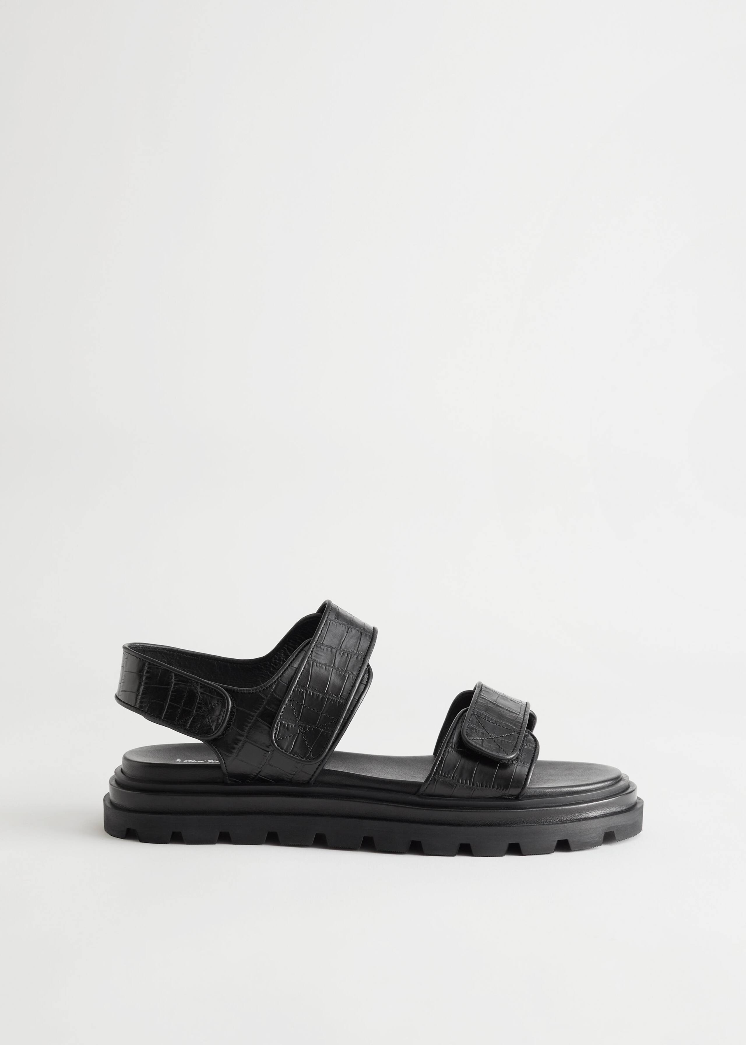 Croc Embossed Leather Sandals - Black Croc - Bodegón