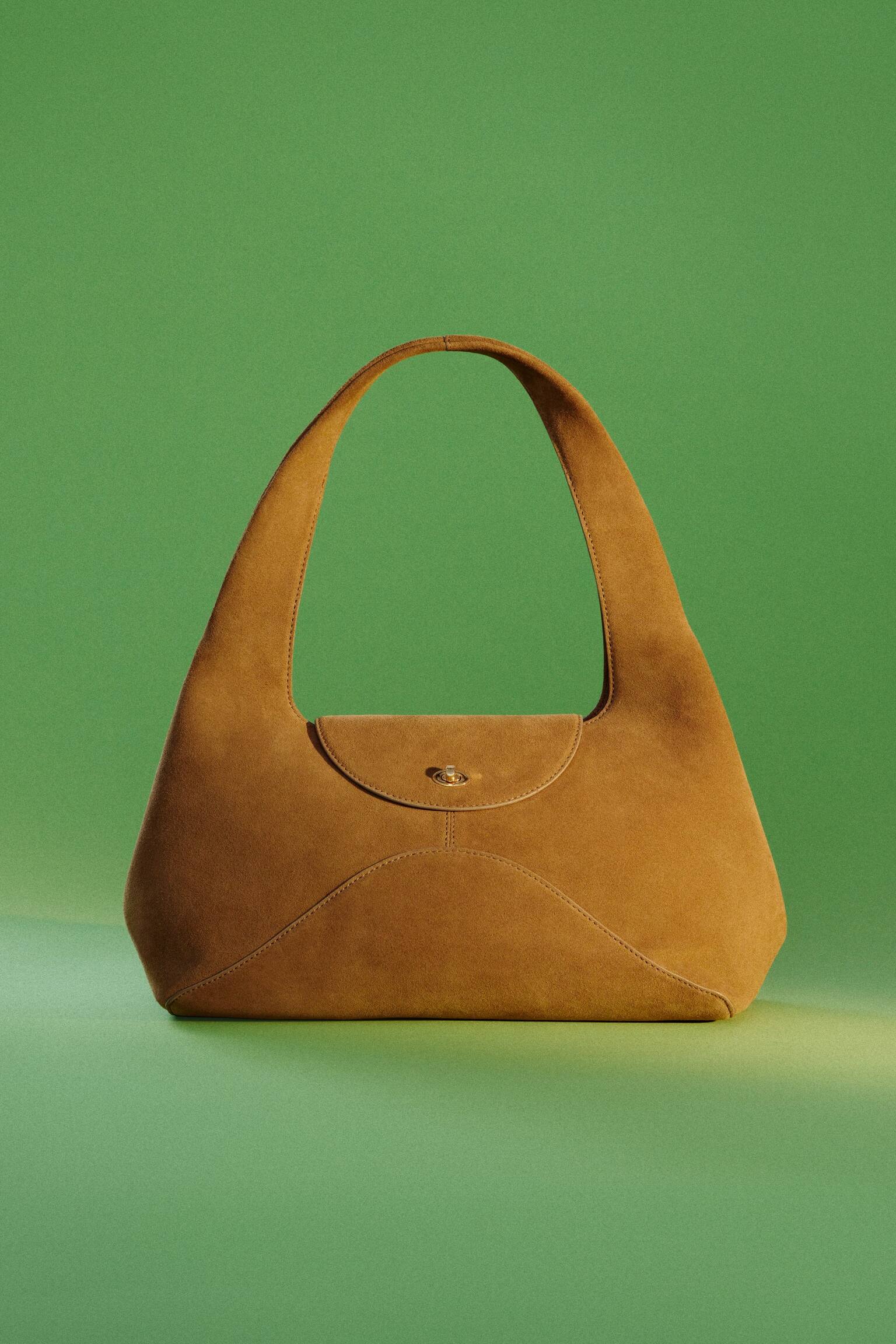 Abgerundete Schultertasche - Beige/Dunkelbraun - 9