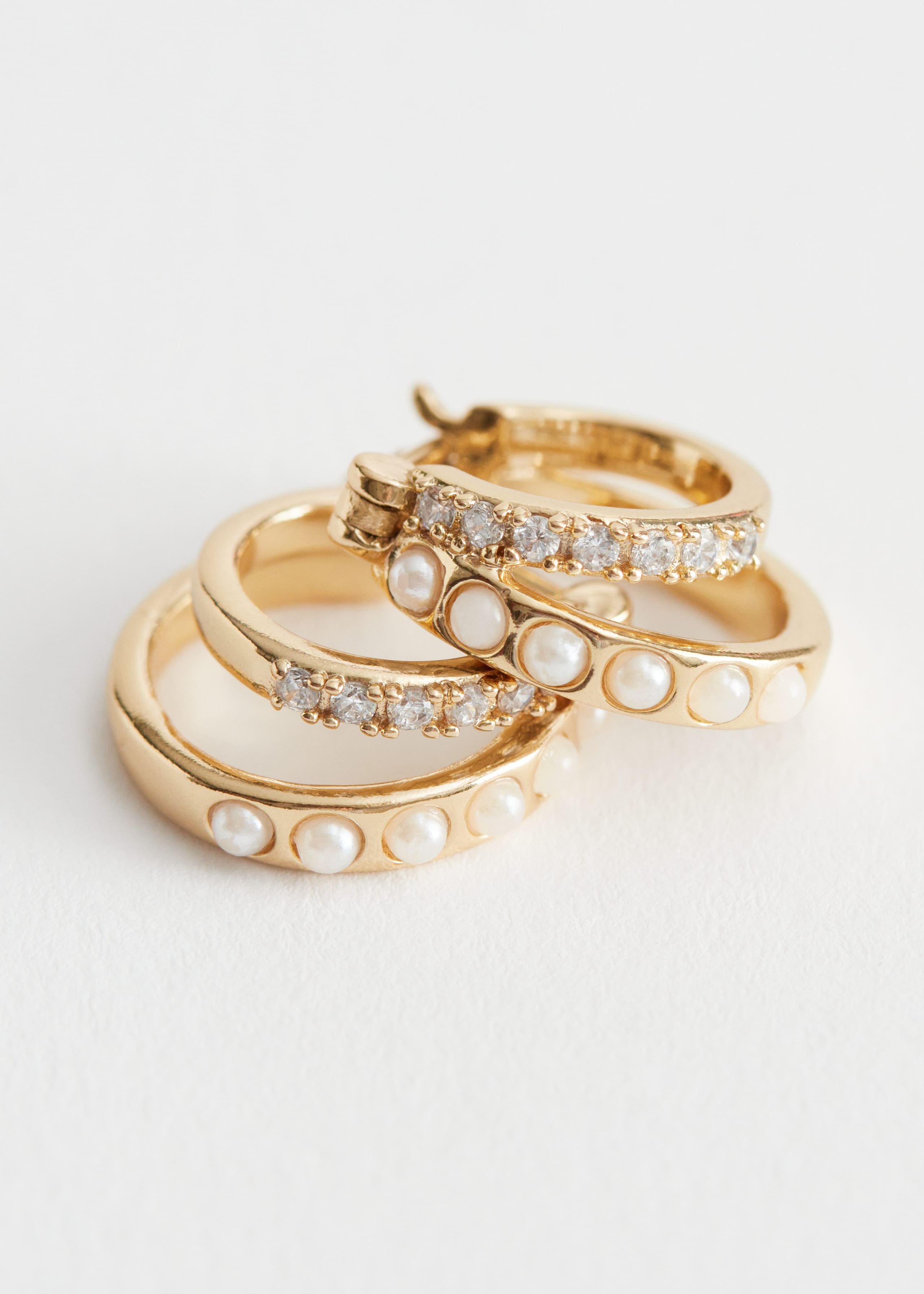 Pearl Rhinestone Mini Hoops Set - {{variantName}} - Descriptive Detail