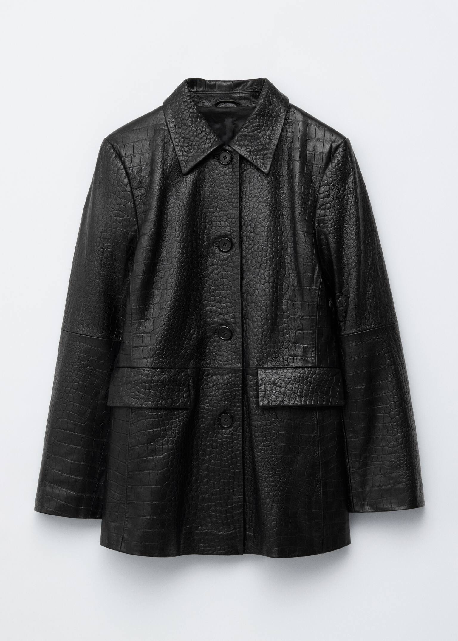 Giacca in pelle - Effetto coccodrillo nero - 7