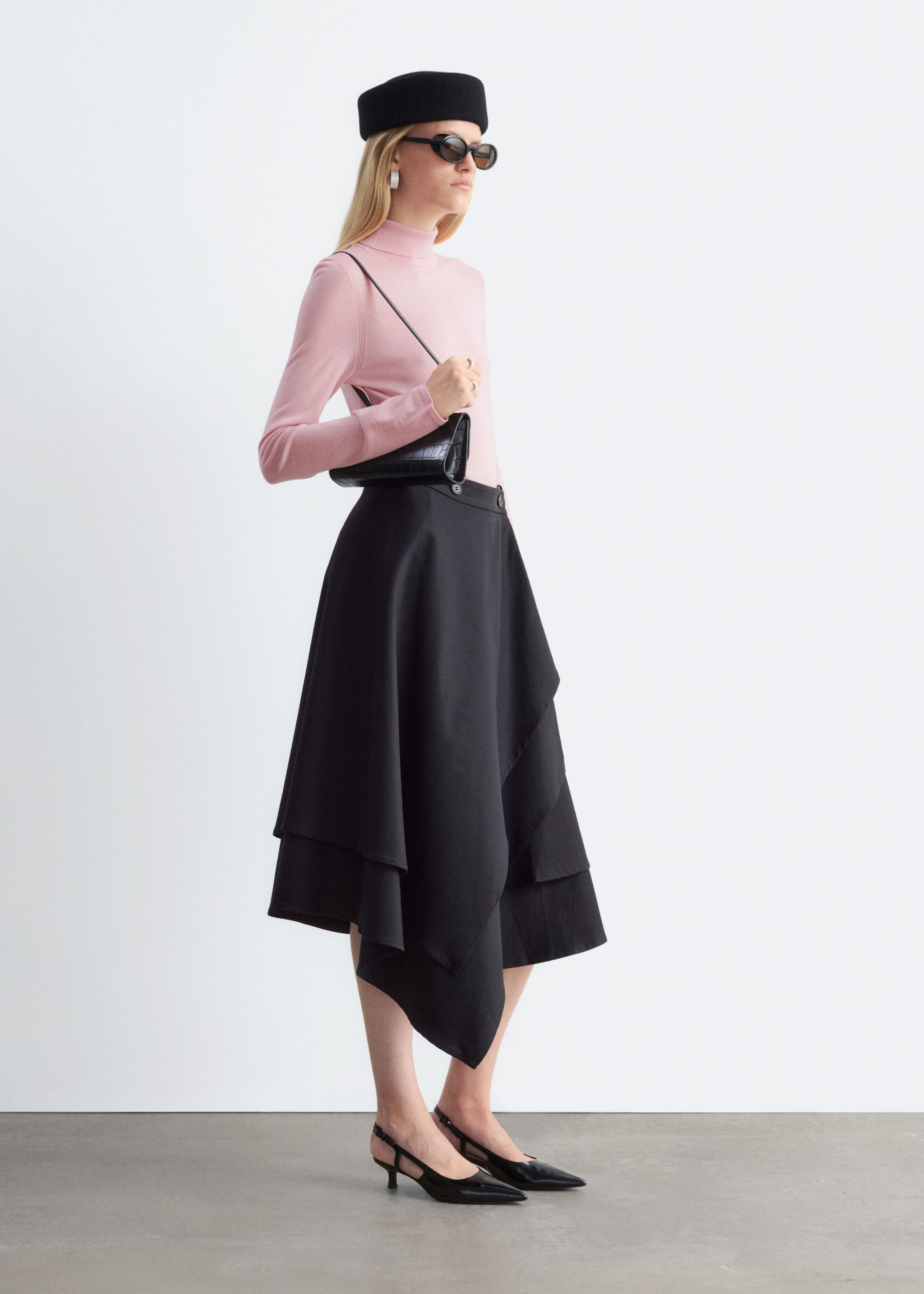 Merino Wool Polo Neck Top - Dark Brown - Lookbook
