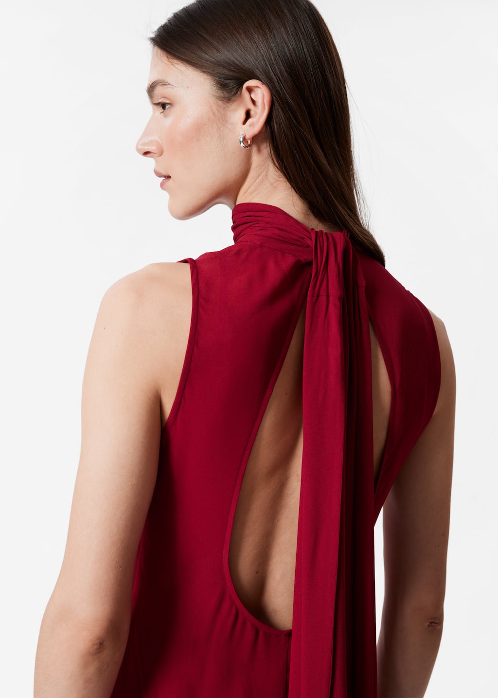 Scarf-Detail Midi Dress - Dark Red - Lookbook