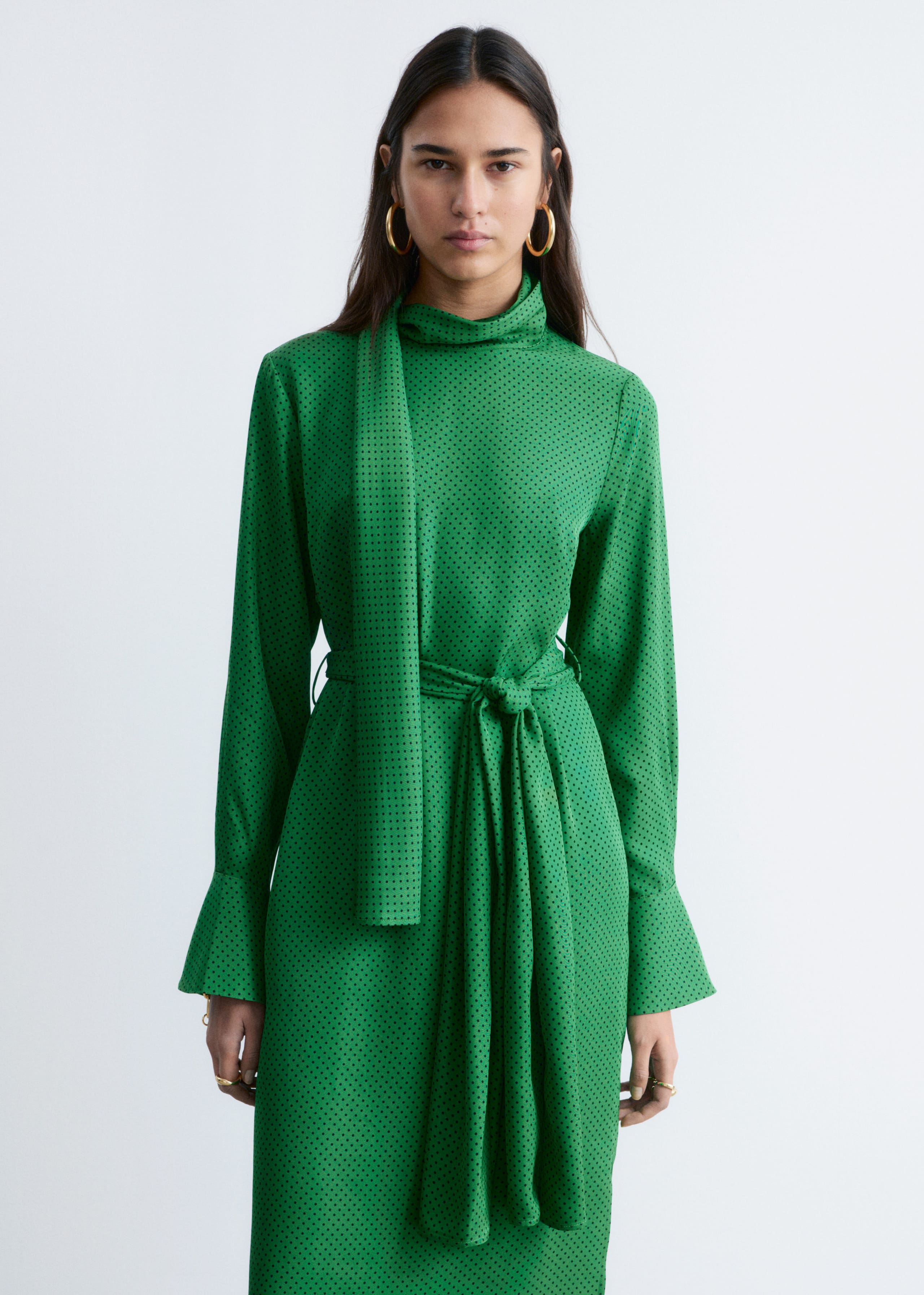 Image of Scarf-Neck Midi Dress