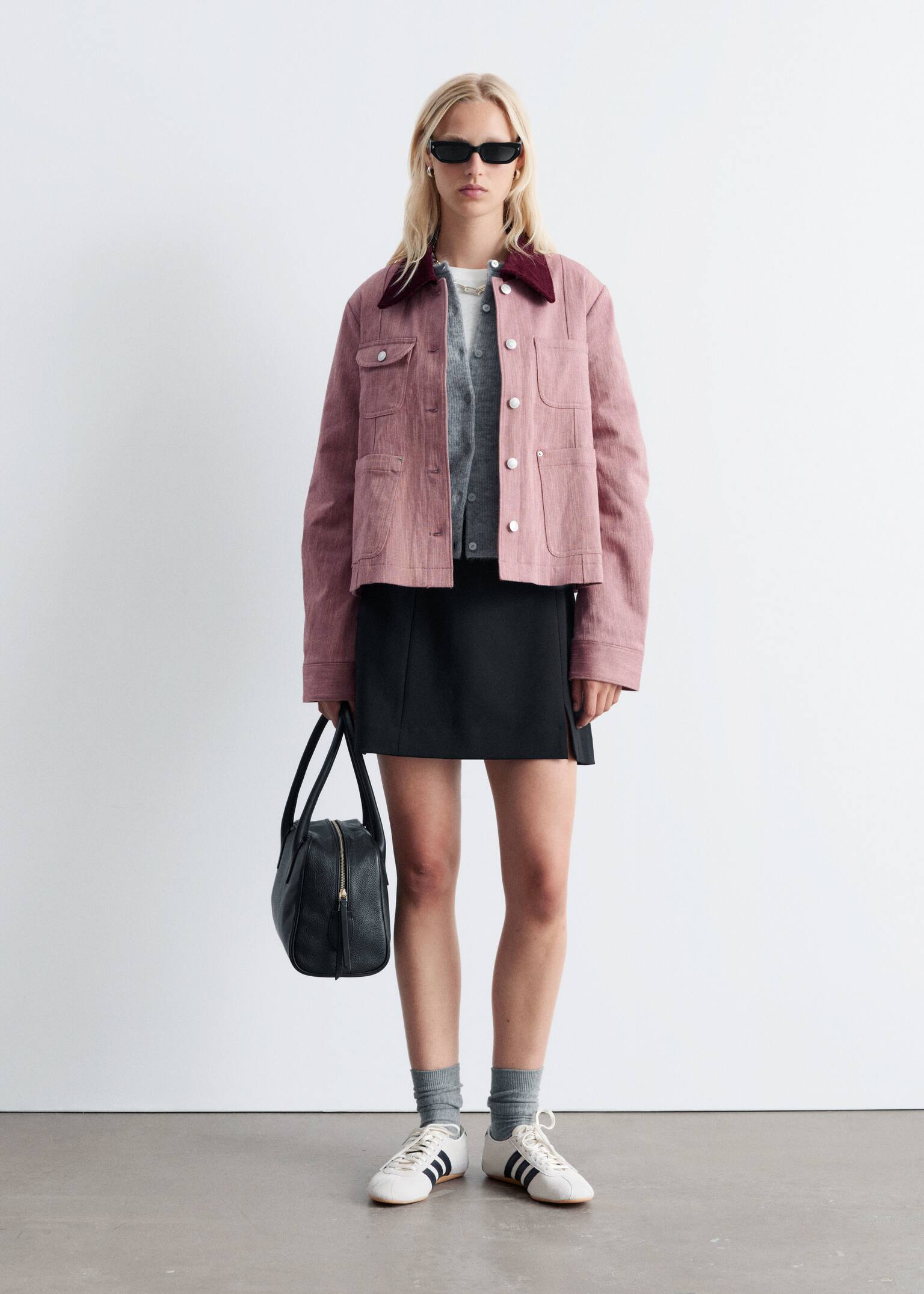 A-Linien-Jacke mit kontrastierendem Kragen - Hellrosa - 5