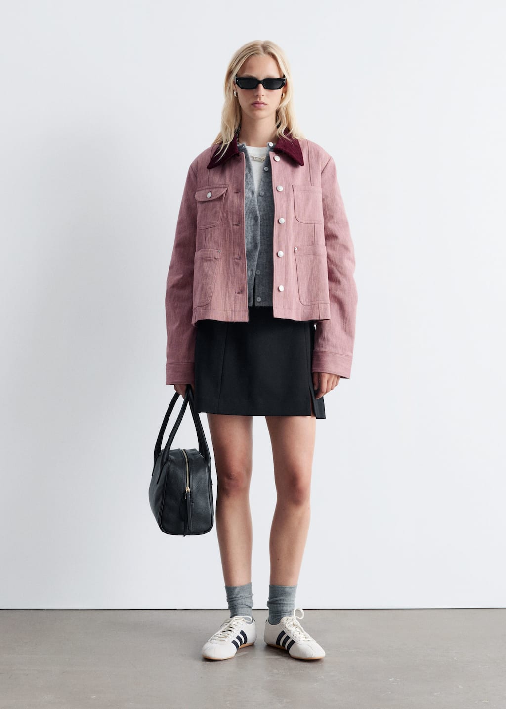 Image of Contrast-Collar A-line Jacket