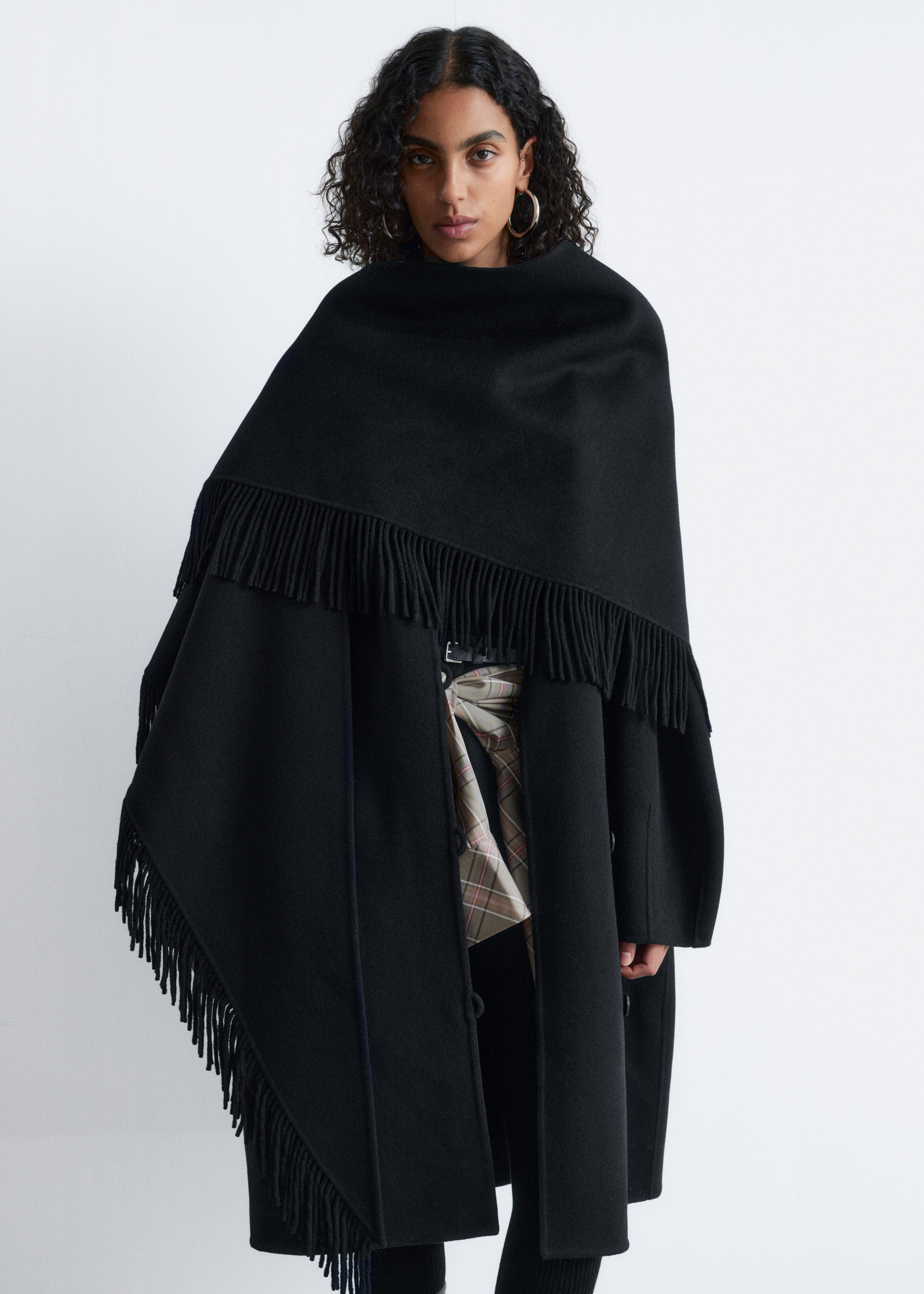 Fringed Shawl Wool Coat - Black - Coats - & Other Stories US