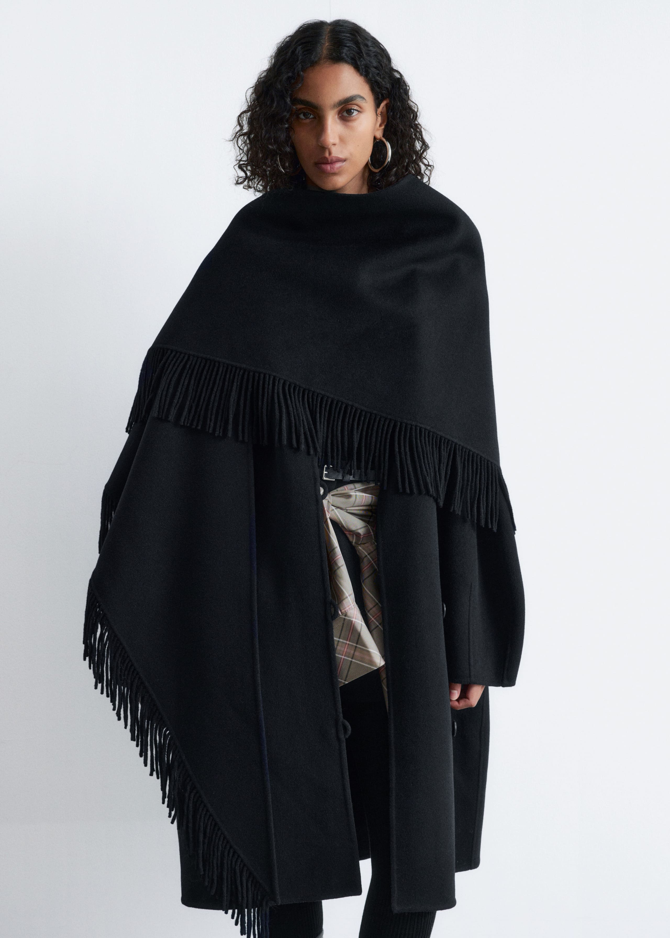 Image of Fringed Shawl Wool Coat