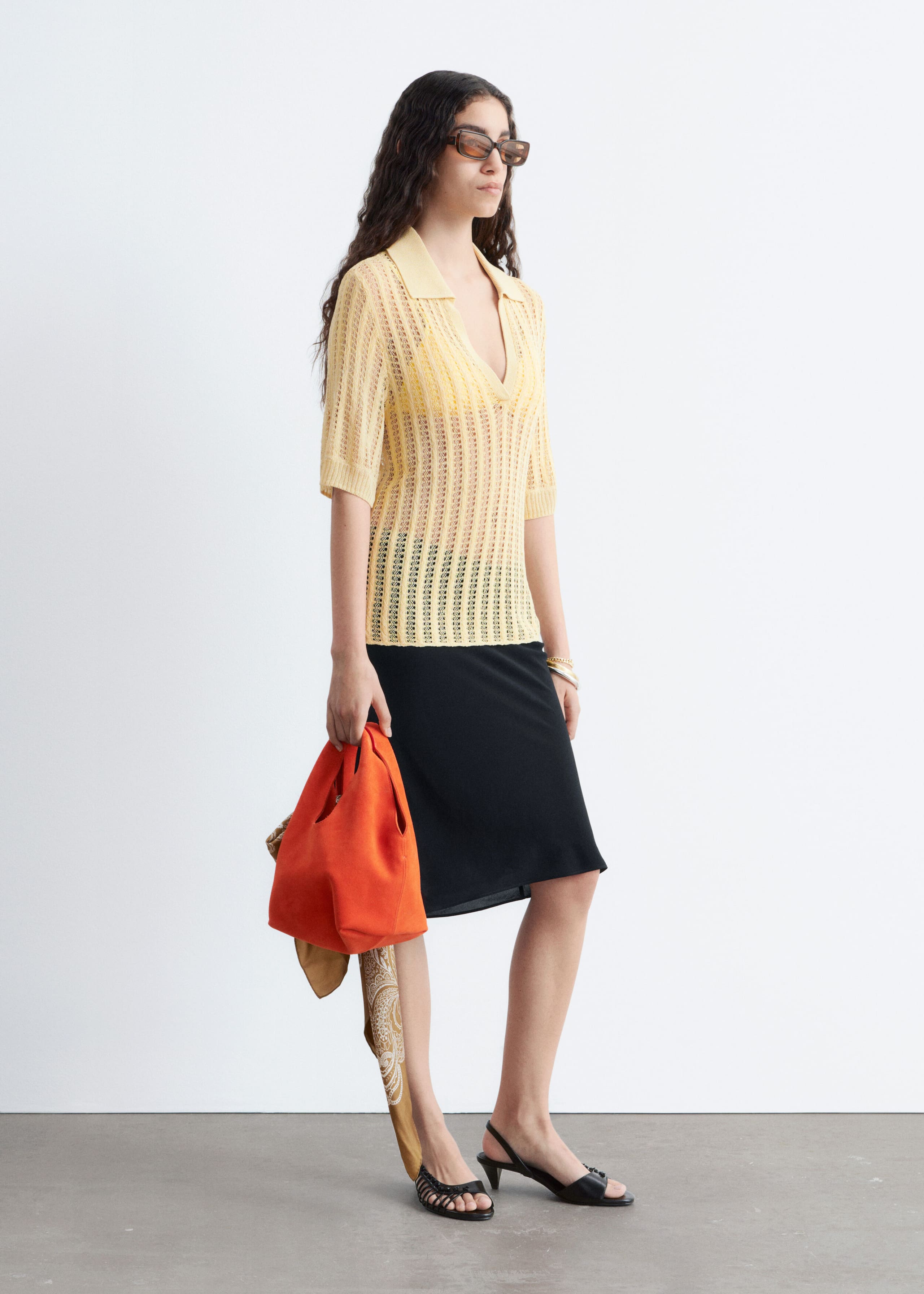 Open-Knit Polo Top - Yellow - Lookbook