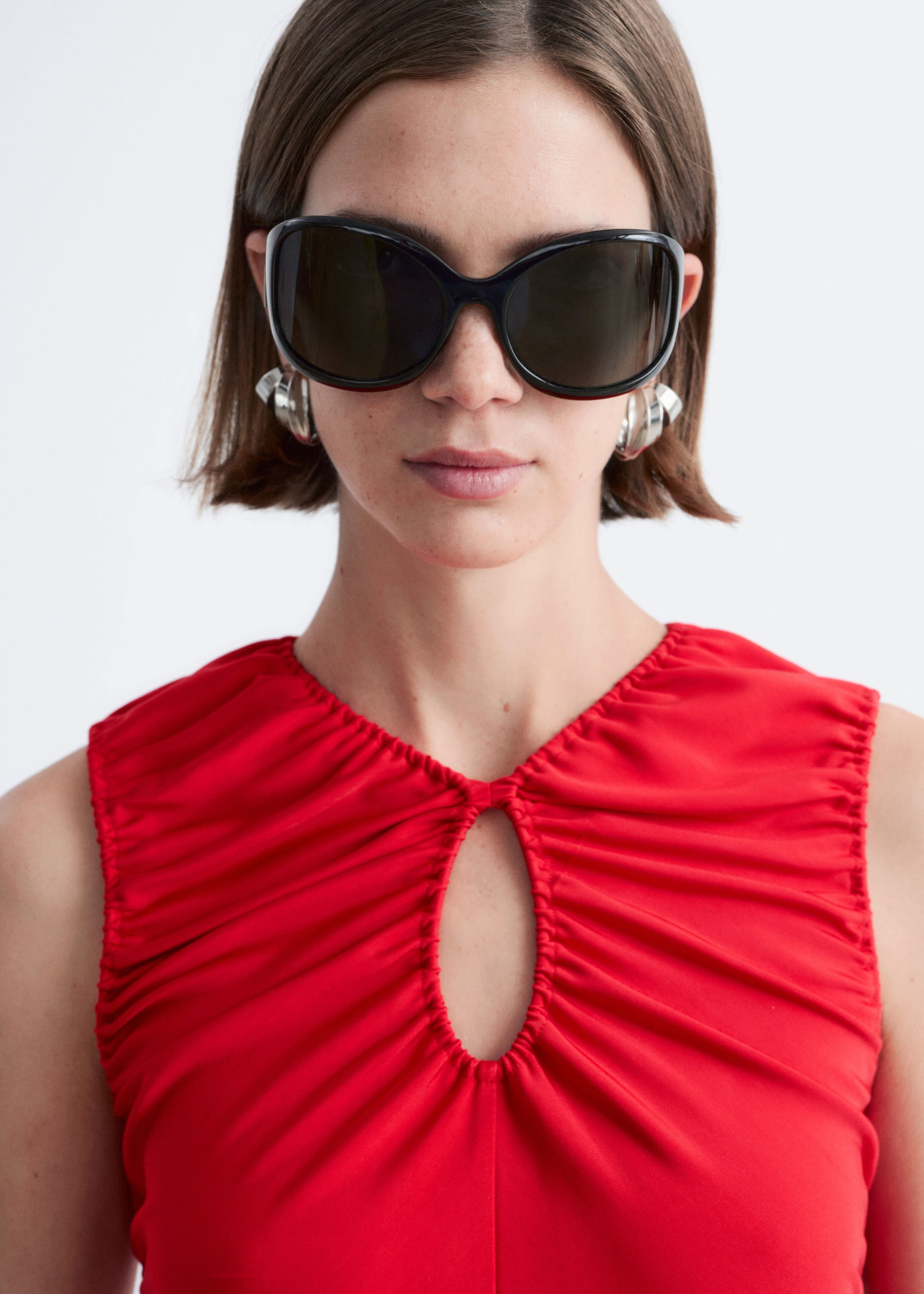 Image of Ruched Keyhole-Neck Midi Dress