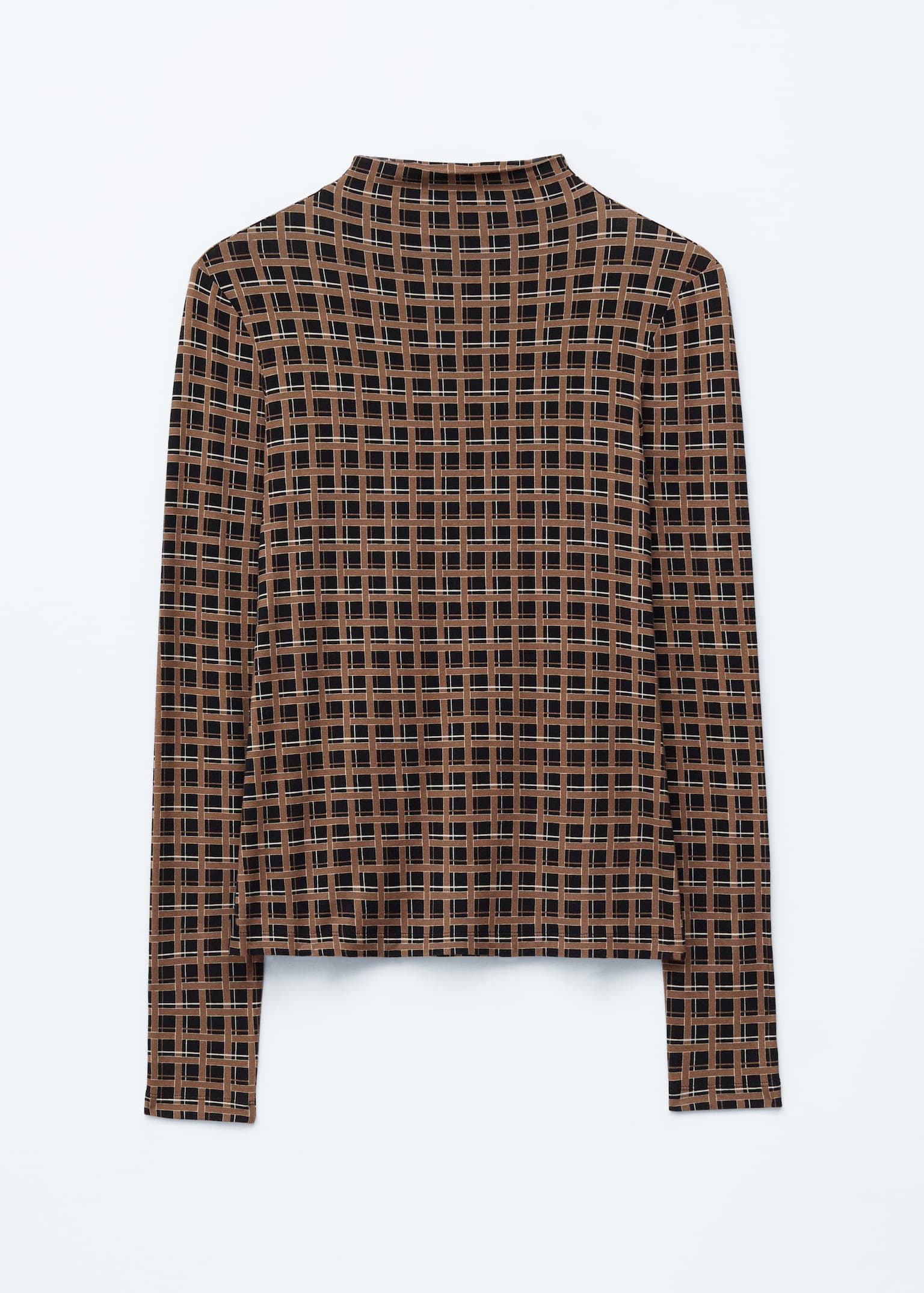 Top met opstaande boord - Zwart/bruin geruit/Donkerbruin/Beige print - 2