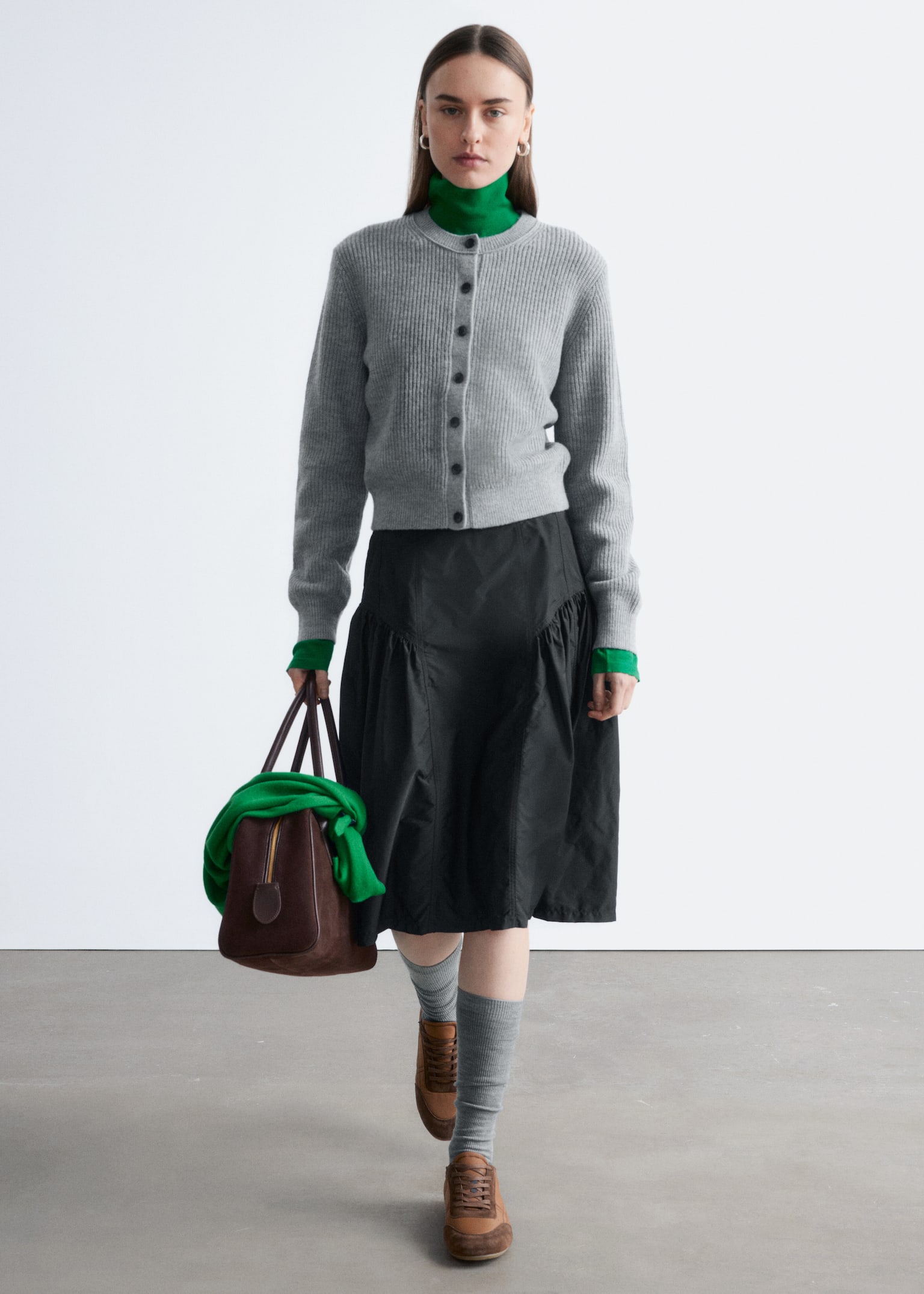 קרדיגן סריג ריב - אפור מלנג'/ירוק/כחול - 3