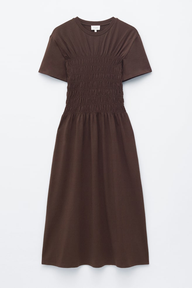 Gesmoktes Midikleid - Dunkelbraun/Flieder - 1