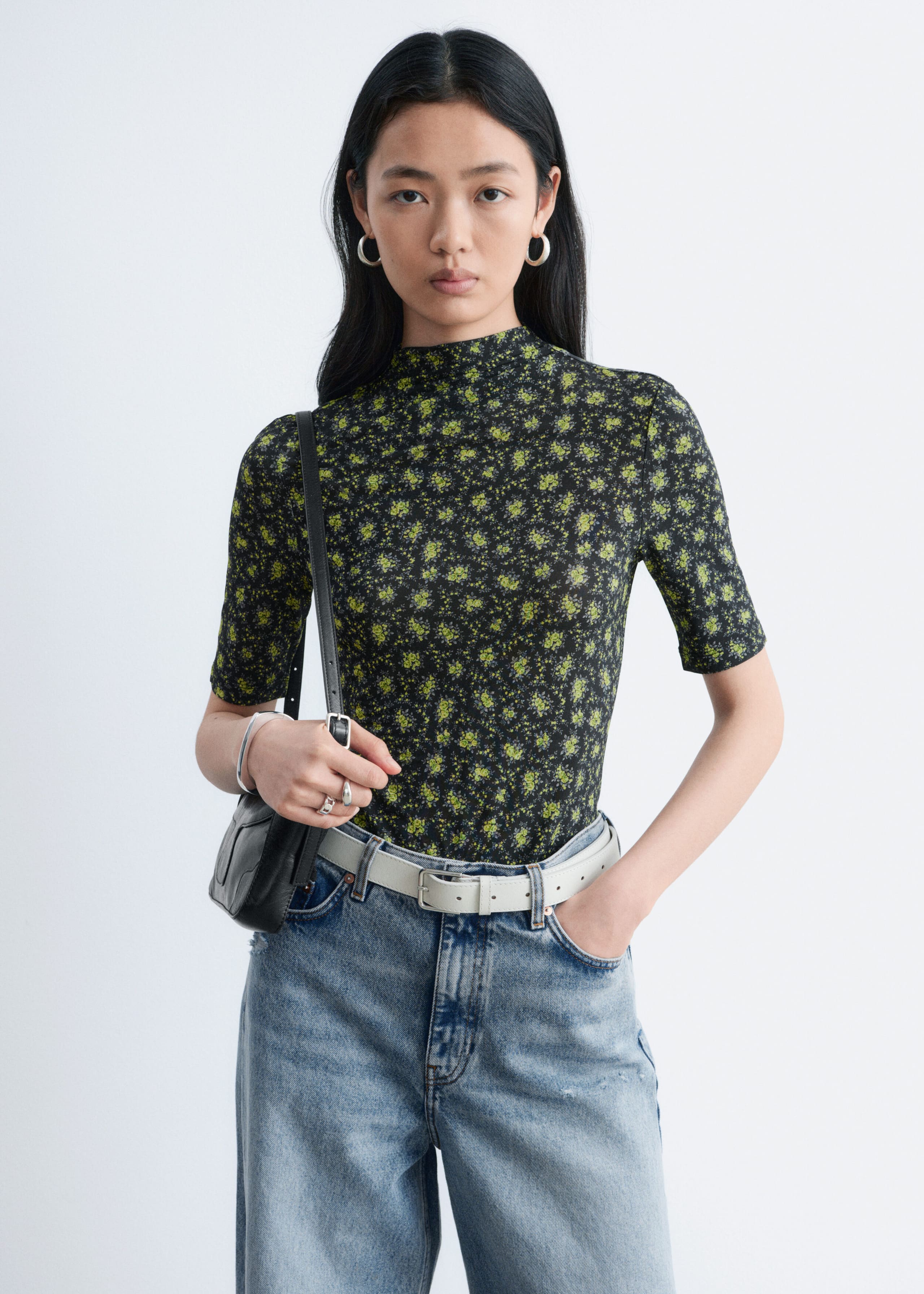 Image of Short-Sleeve Mock-Neck Top