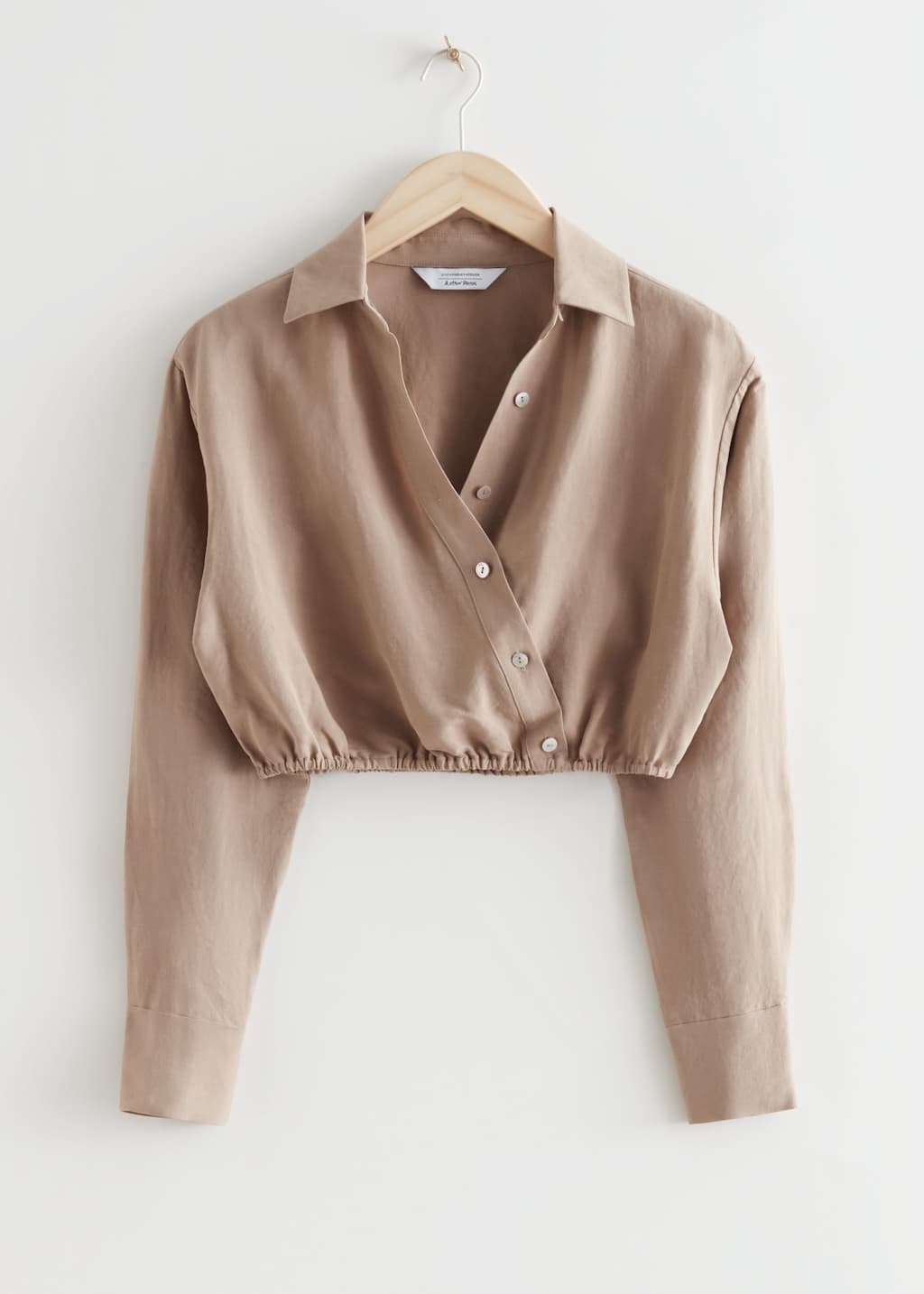 Cropped Asymmetric Blouse - Dark Beige - Bodegón