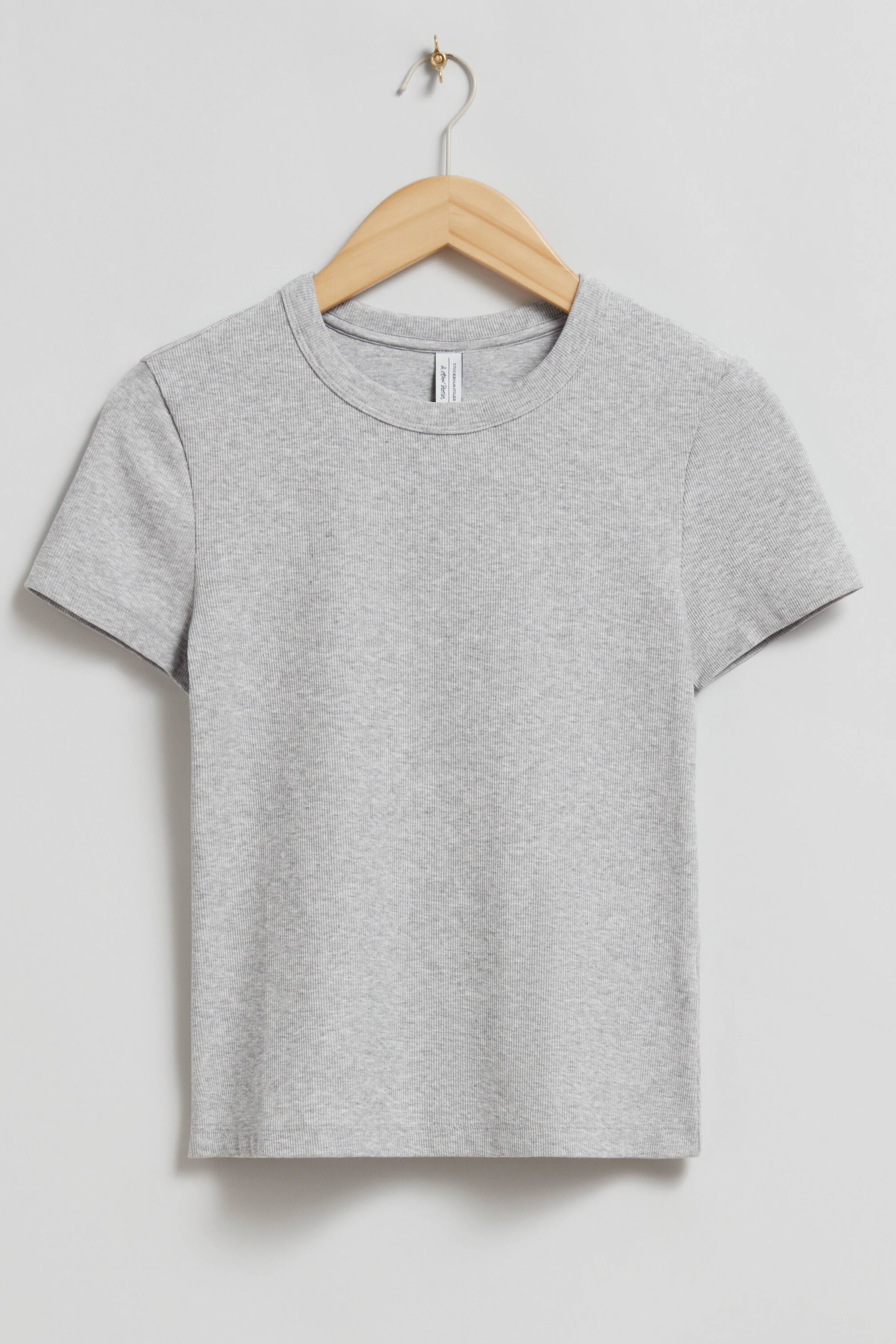 View larger image: Ribbed Cropped T-Shirt - Light Grey Melange - Ladies | H&M GB 1