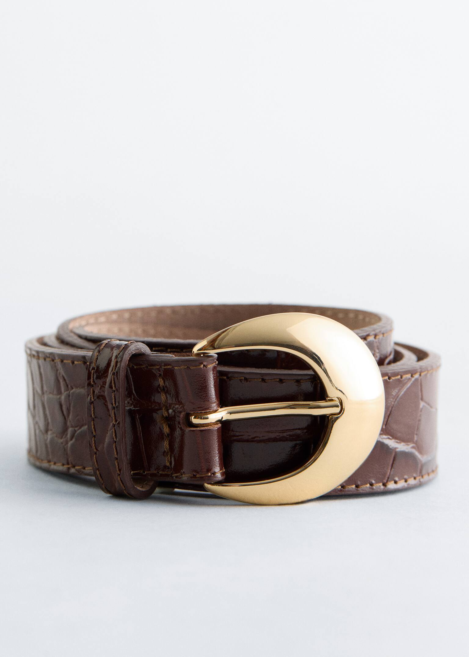 Ceinture en cuir à boucle en forme de croissant - Marron/Marron Clair/Daim marron foncé - 2