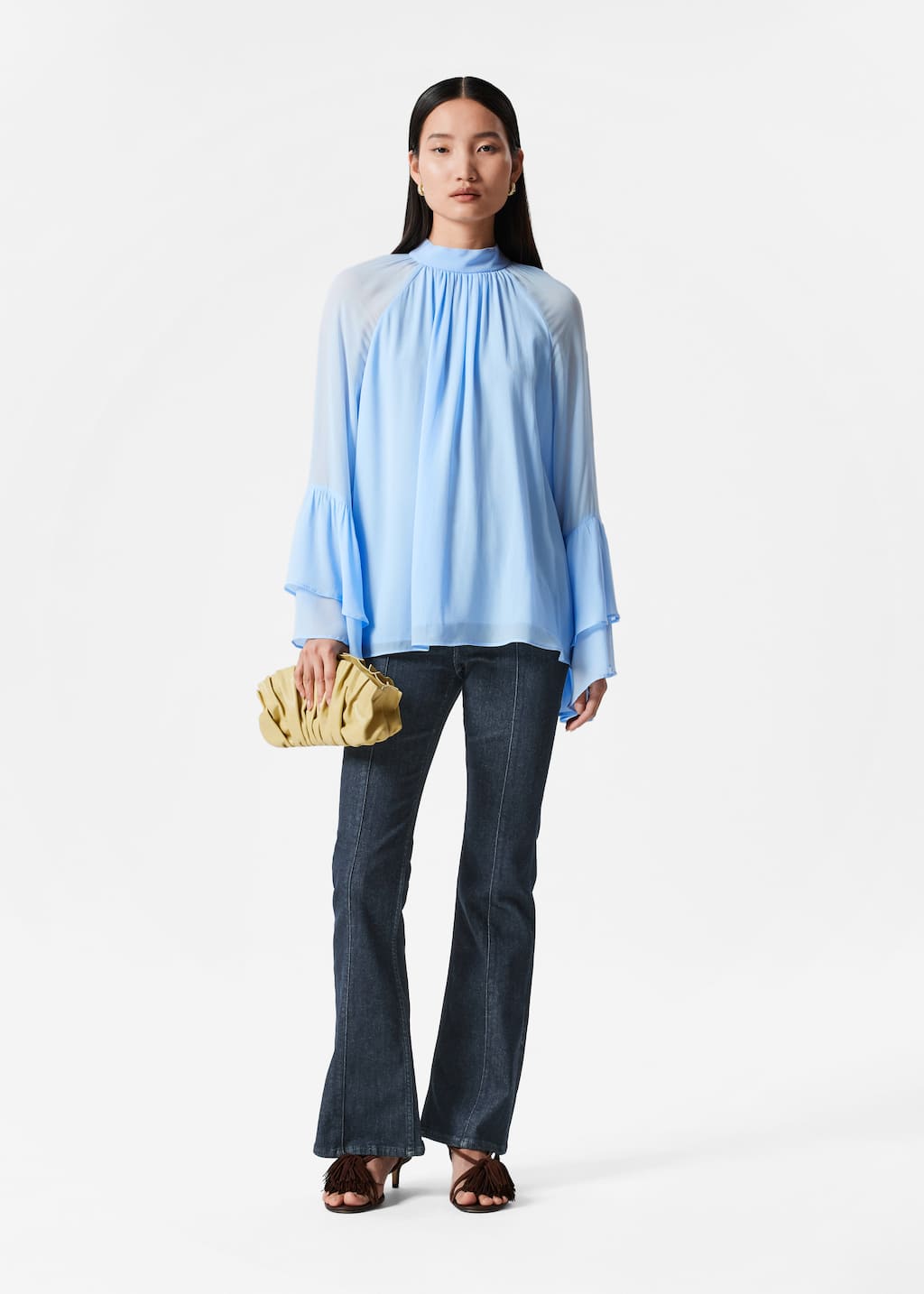 Image of Flounced Stand-Collar Blouse